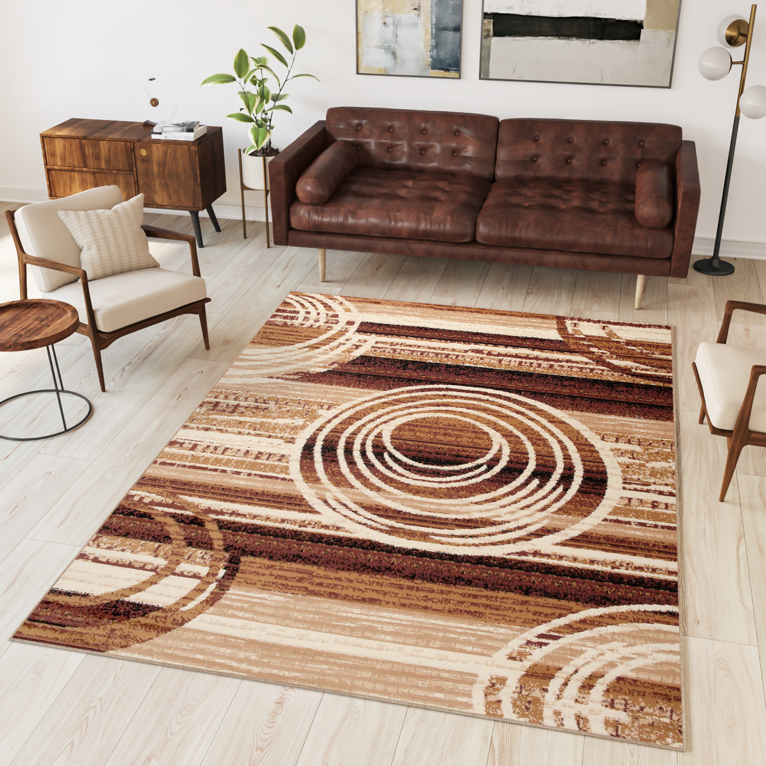 Area Rug Dream Abstract Beige Brown Circles