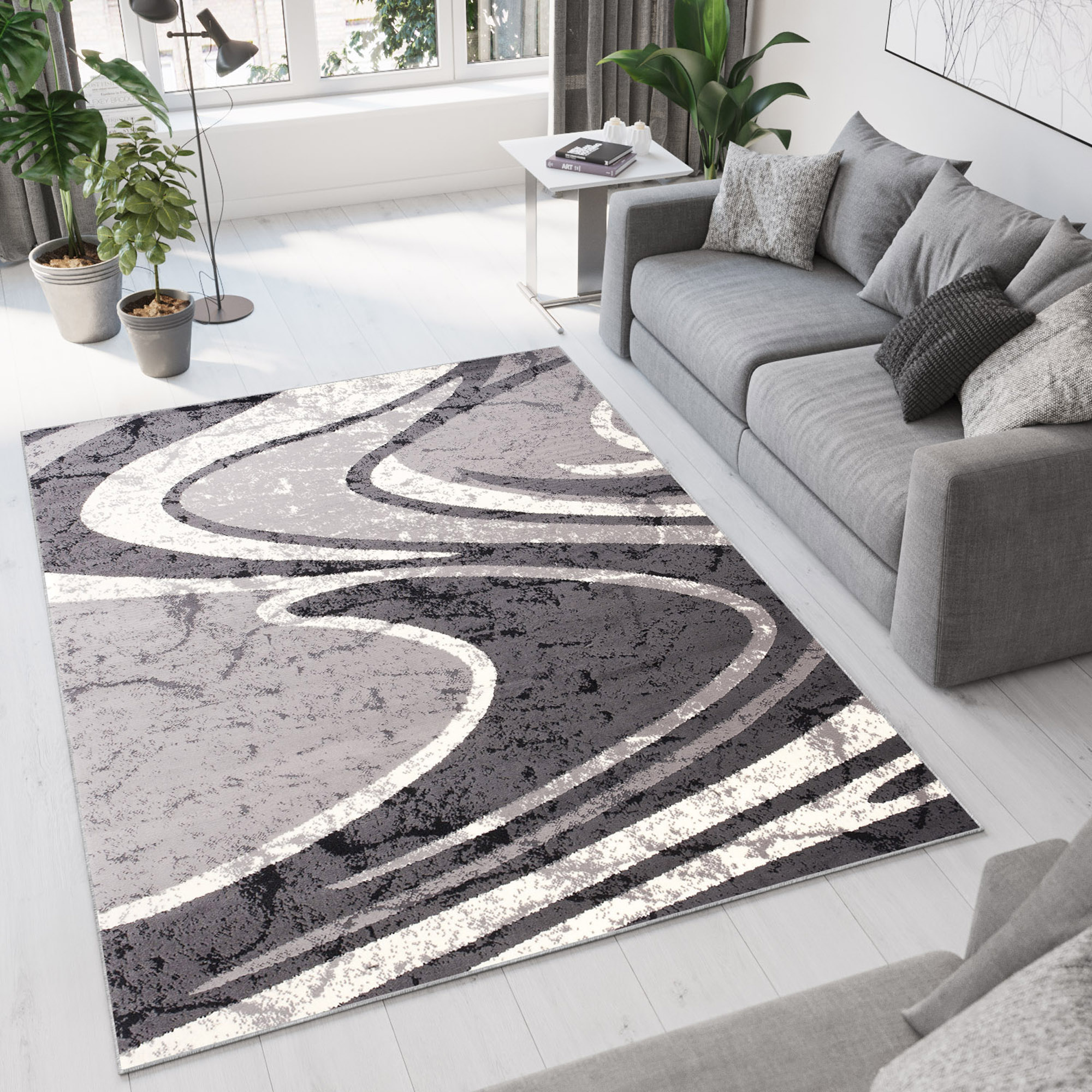 Area Rug Dream Abstract Grey Wide Waves