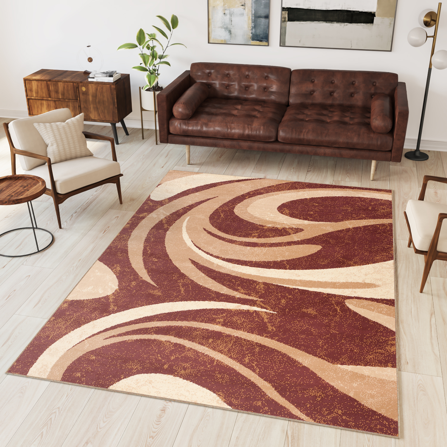 Area Rug Dream Abstract Brown Narrow Waves