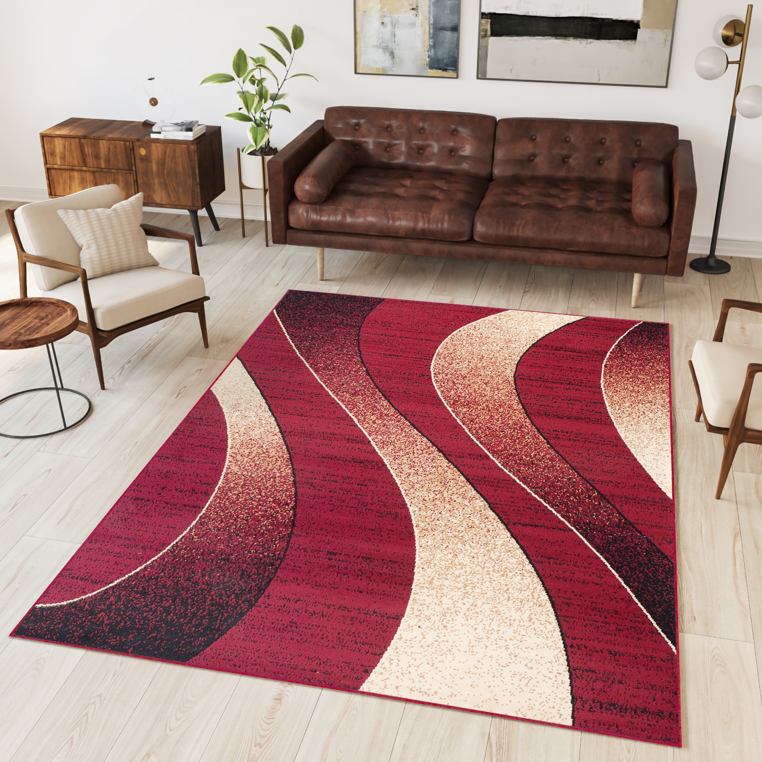 Area Rug Dream Modern Red Beige Waves