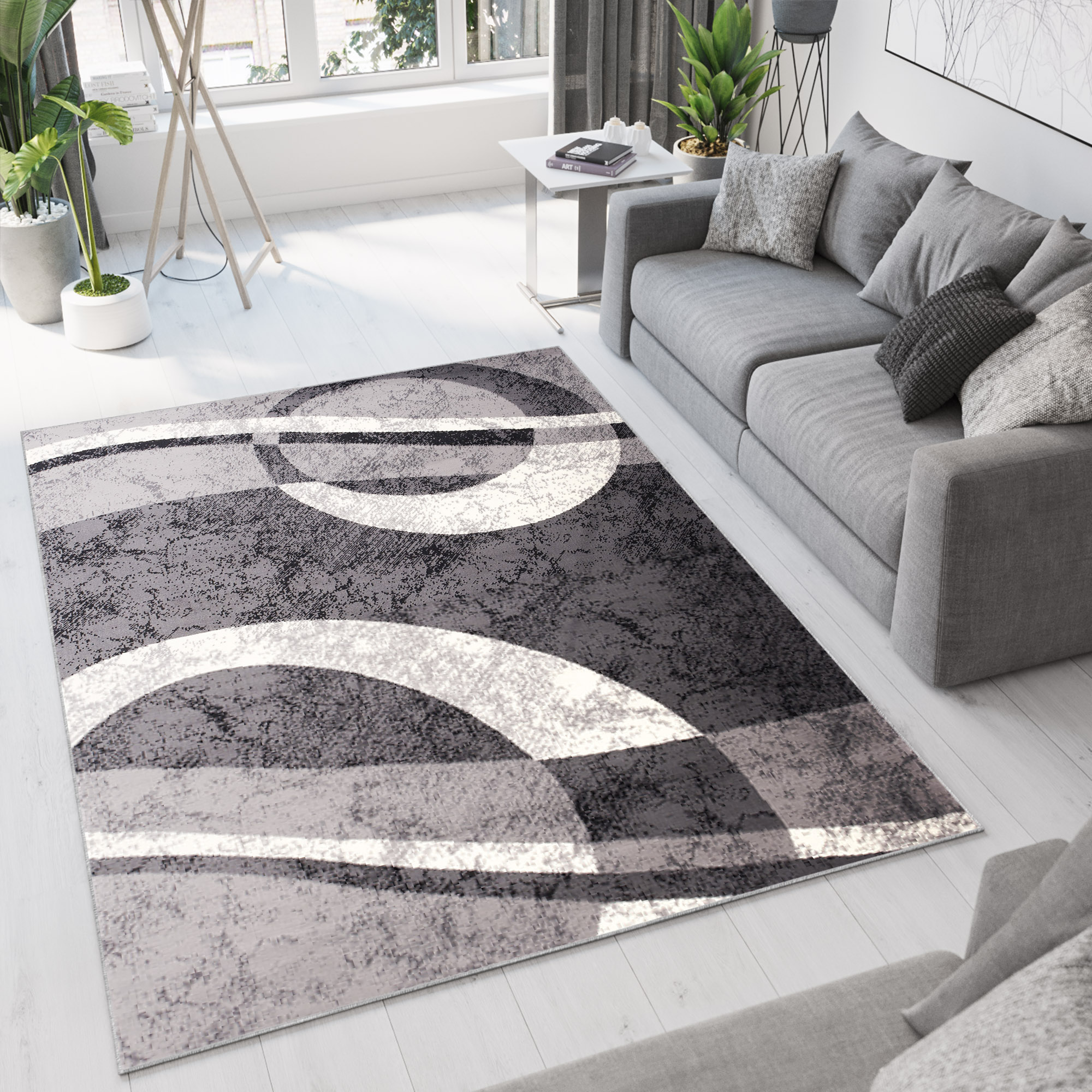 Area Rug Dream Geometric Dark Grey Circles