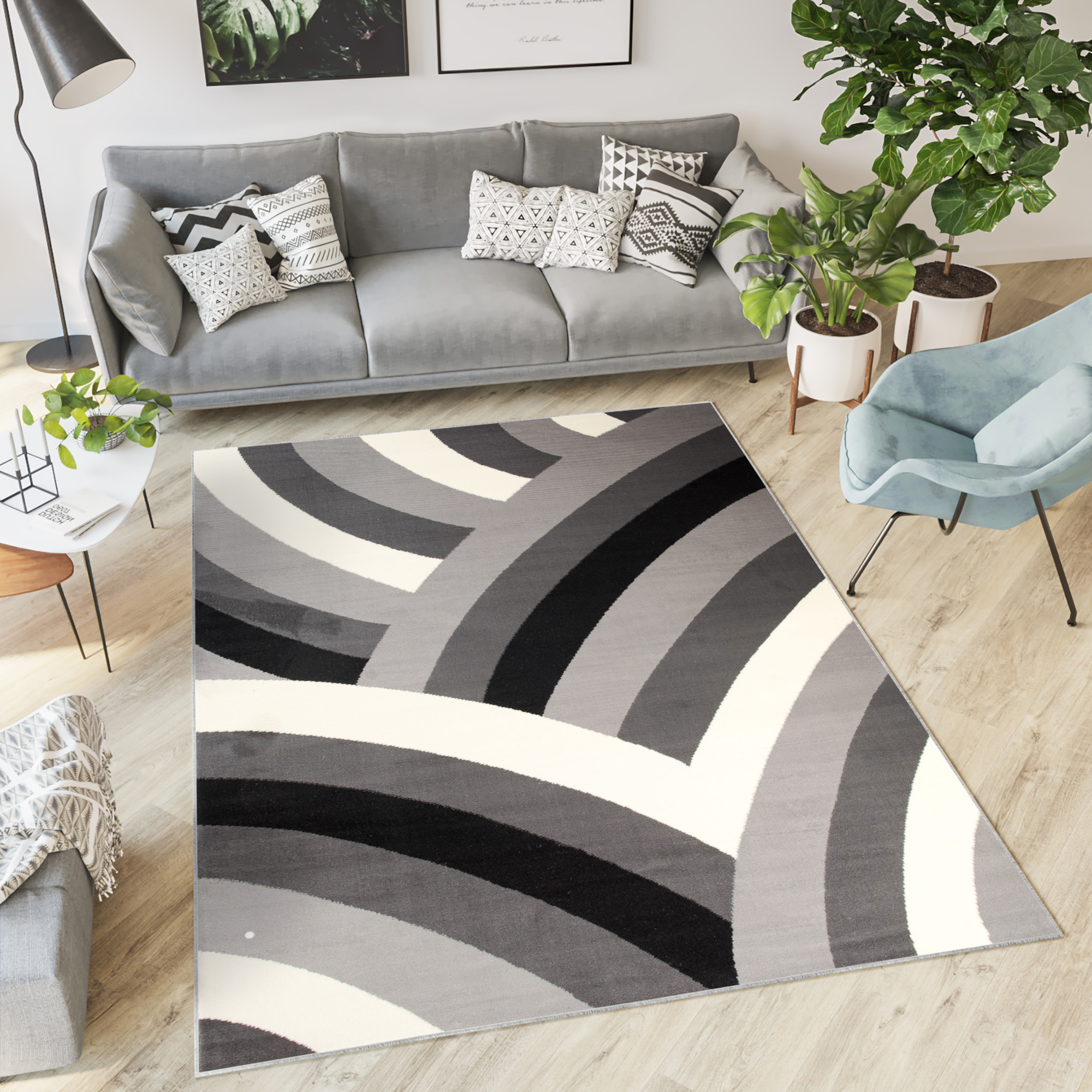 Area Rug Dream Curve Abstract Light Dark Grey