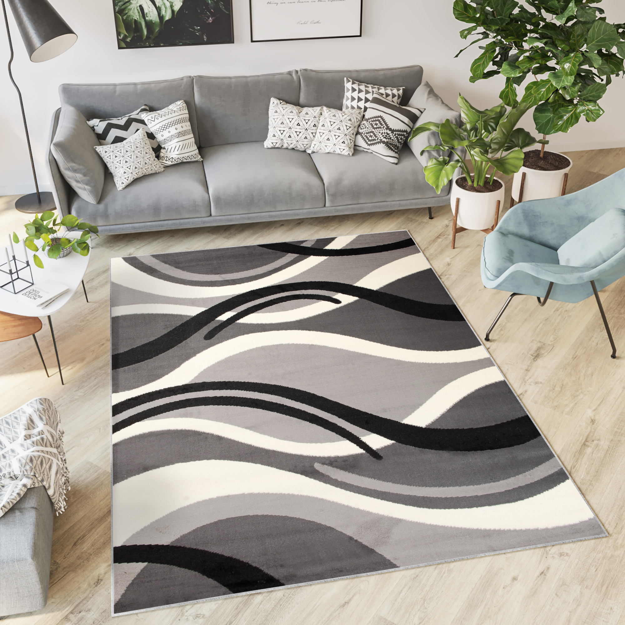 Area Rug Dream Wavy Abstract Light Dark Grey