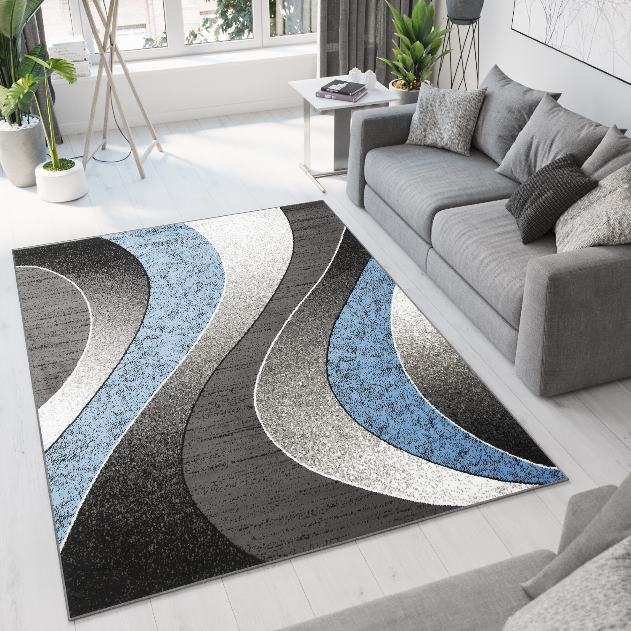 Area Rug Dream Modern Grey Blue Waves