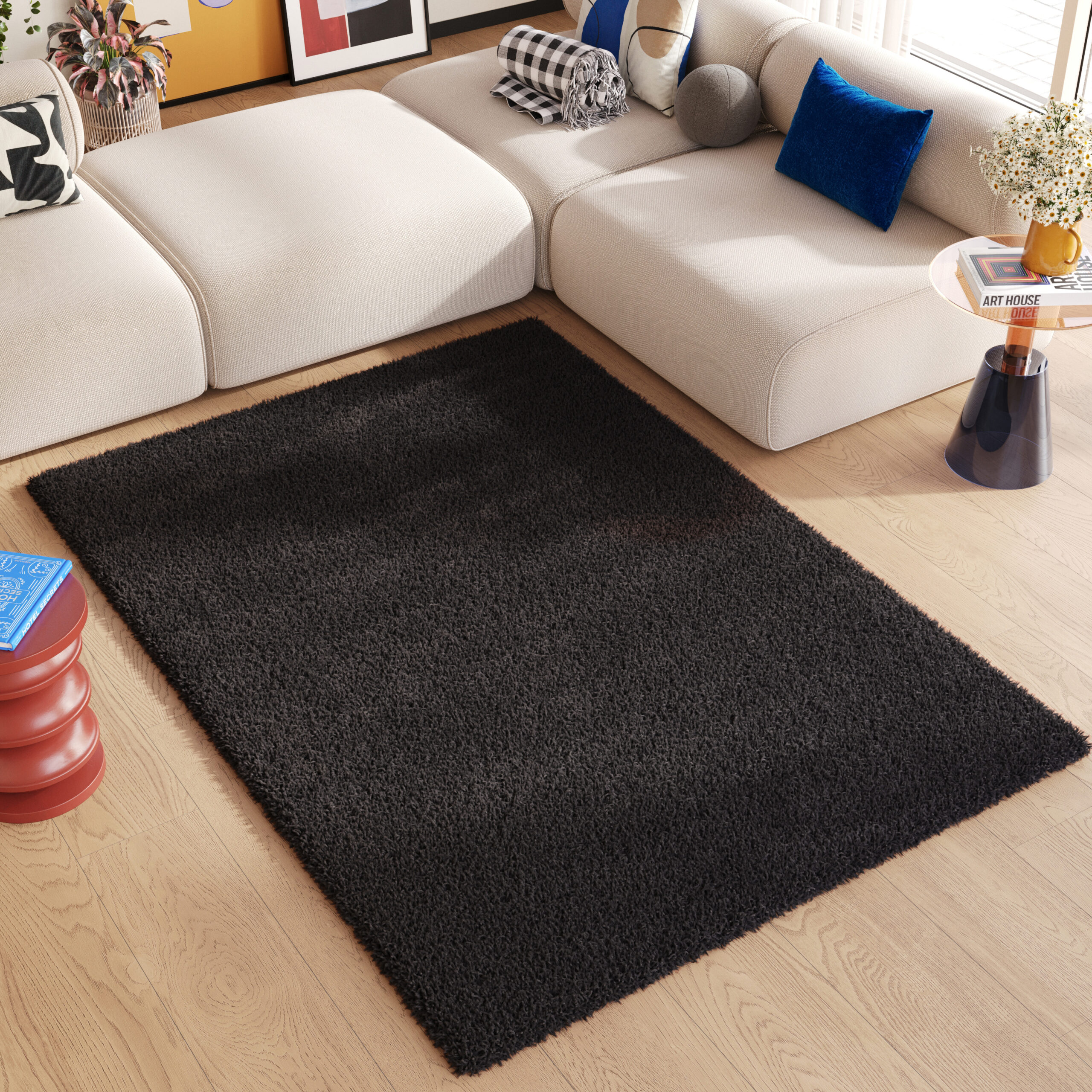 Area Rug Essence Shaggy Plain Anthracite