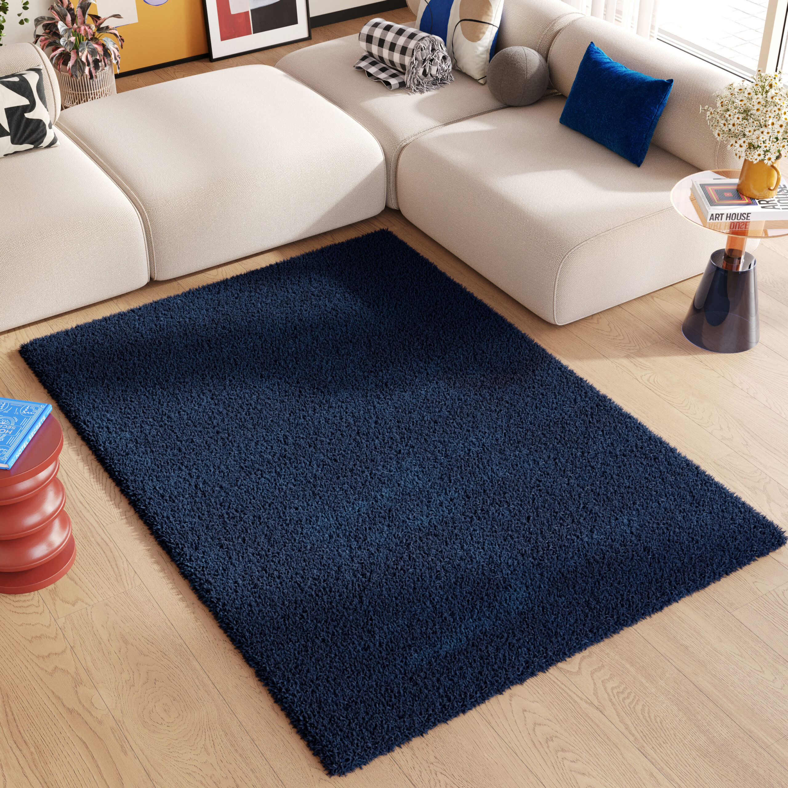 Area Rug Essence Shaggy Plain Navy