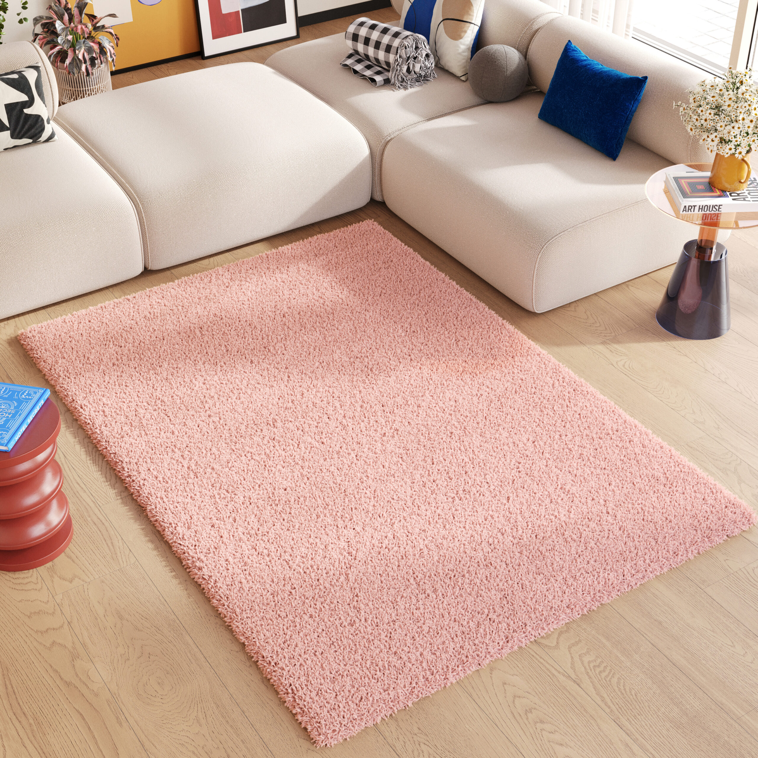 Area Rug Essence Shaggy Plain Pink