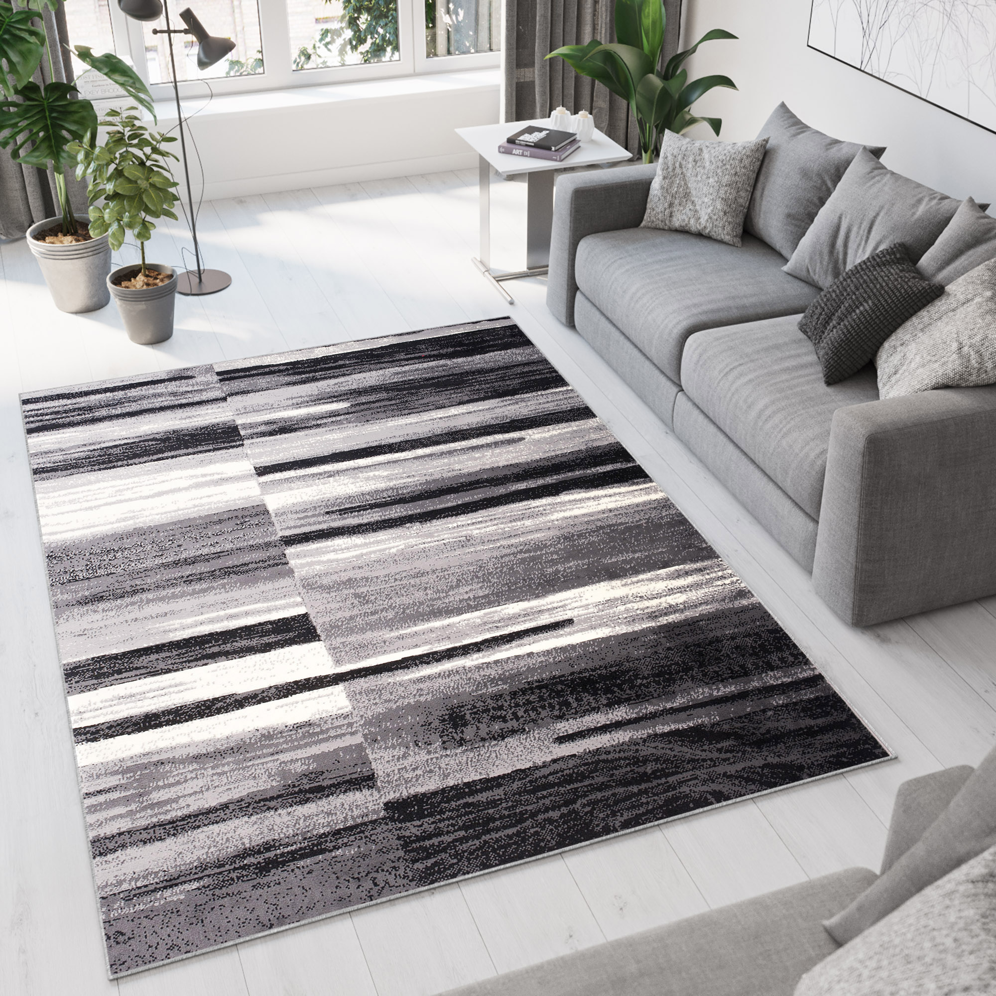 Area Rug Dream Abstract Grey Black Lines