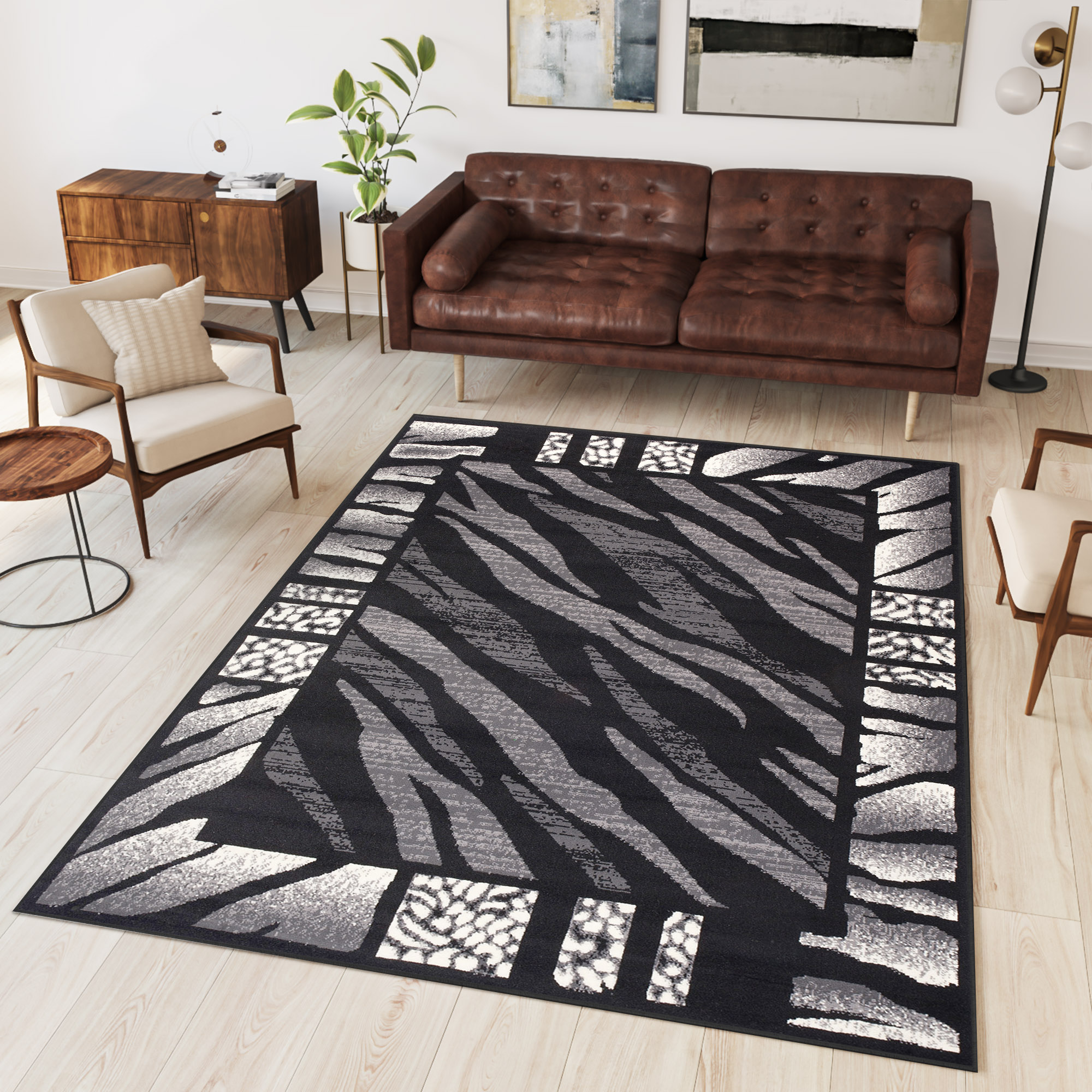 Area Rug Dream Modern Grey Black Tiger Print