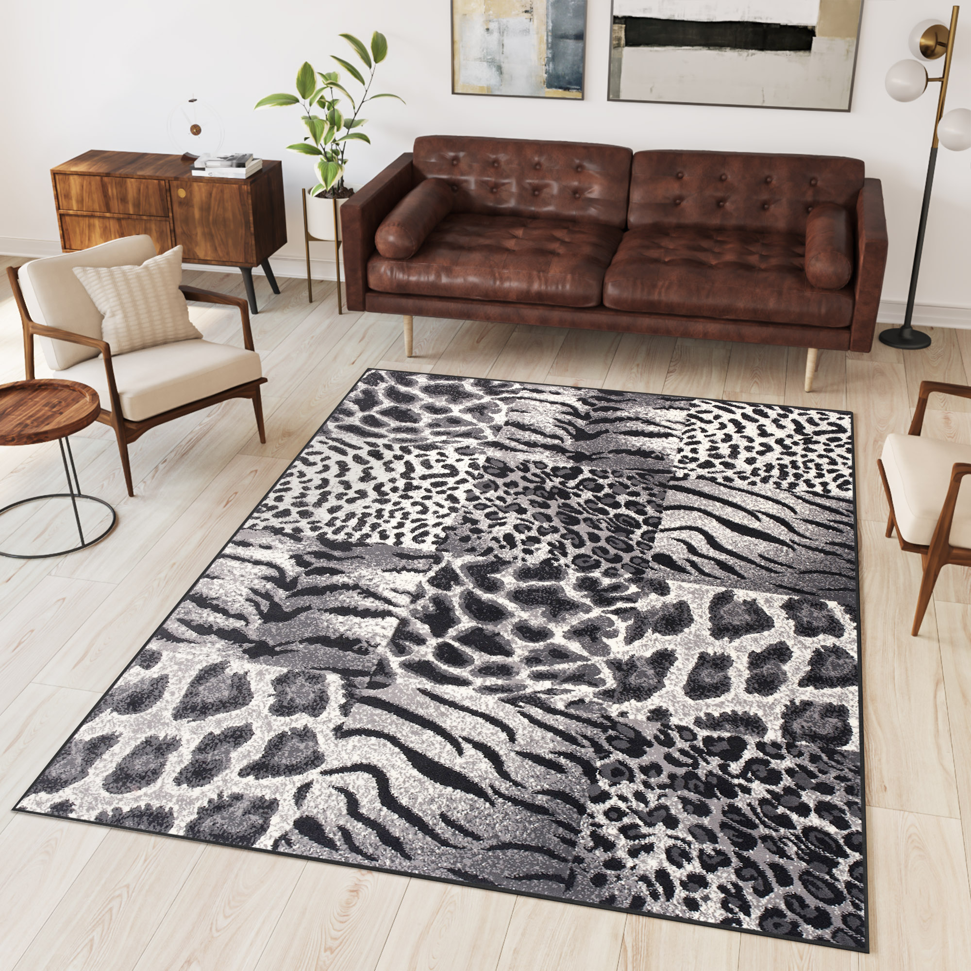 Area Rug Dream Animal Print Leopard Grey
