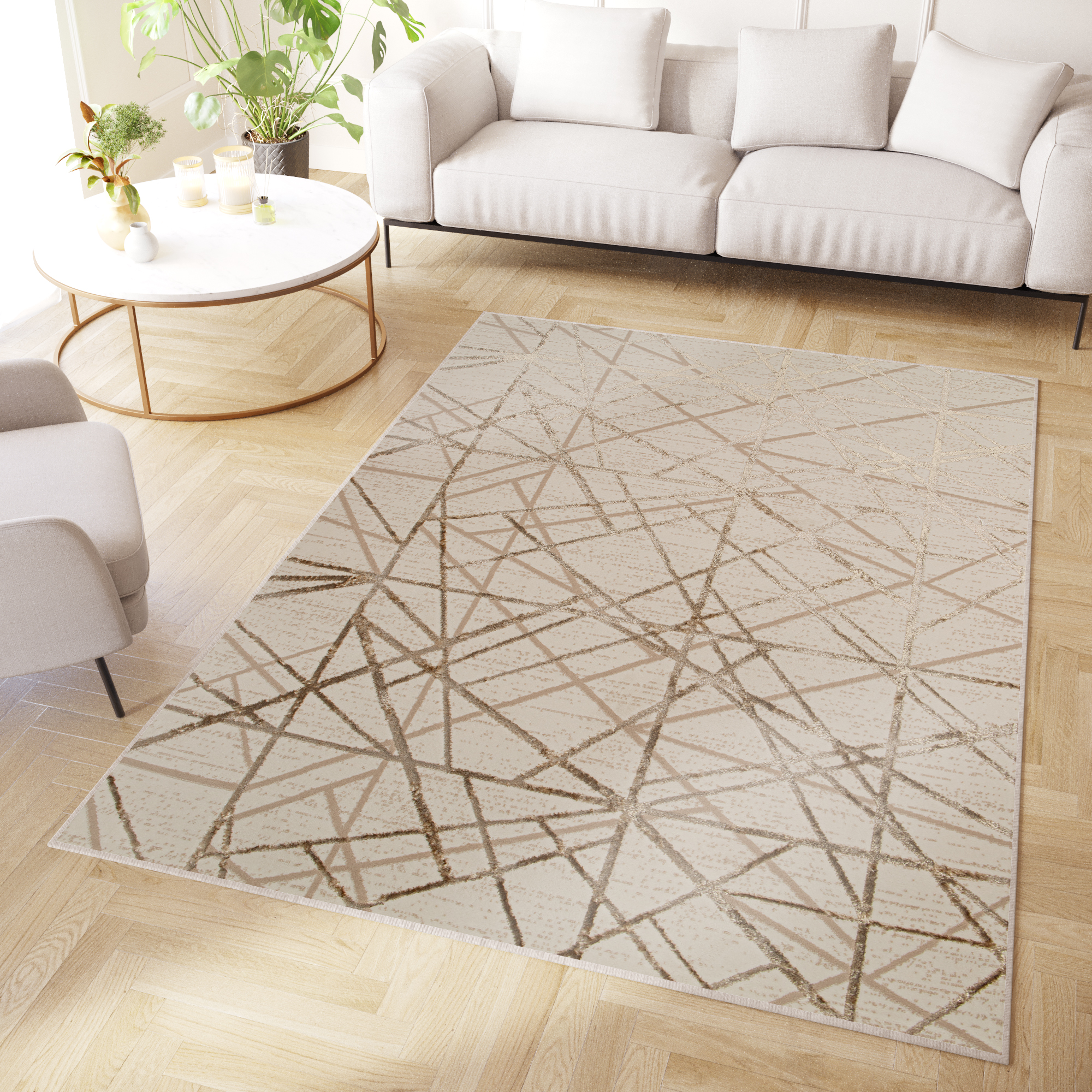 Area Rug Crystal Beige Brown Abstract Lines 3D Effect