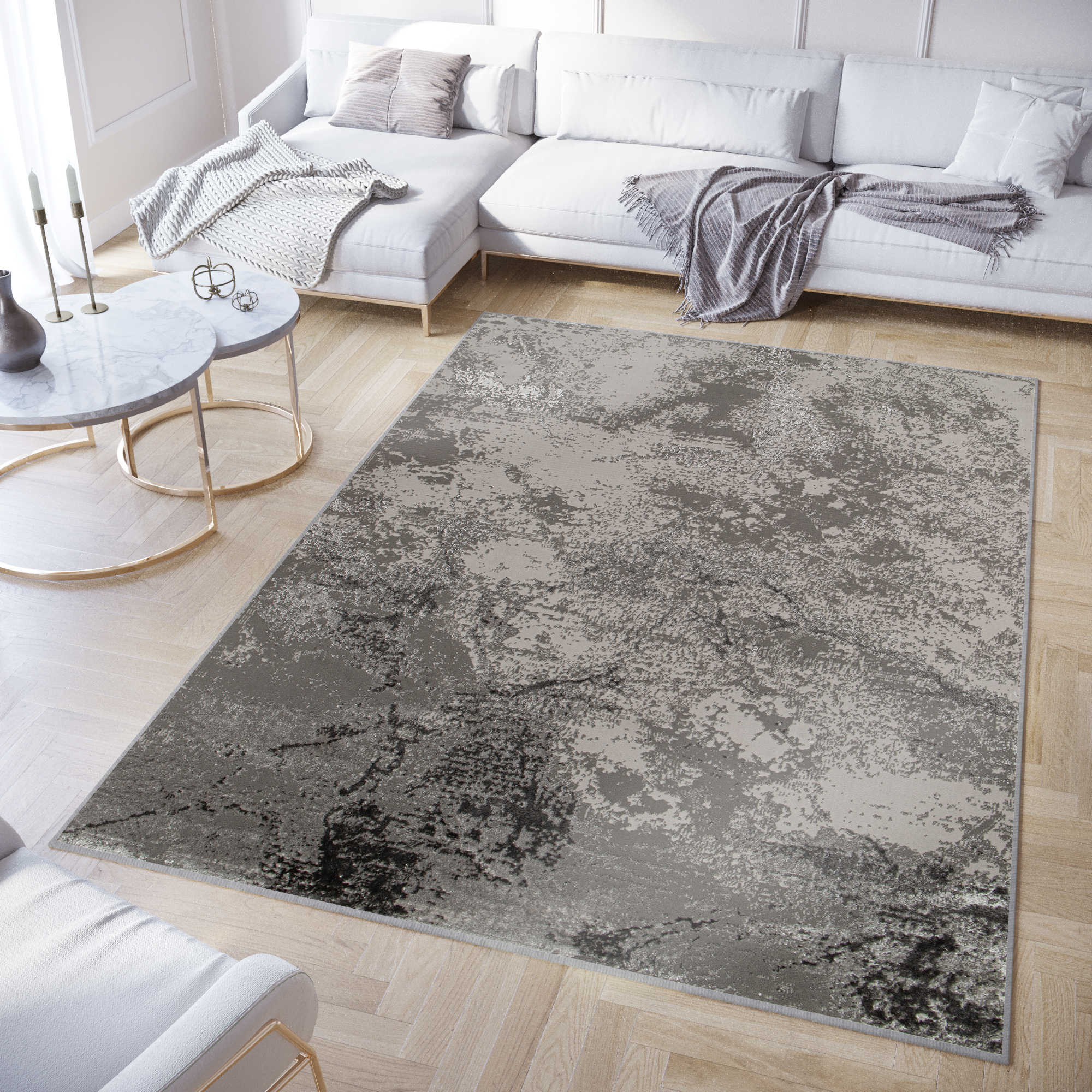 Area Rug Crystal Light Grey Marble 3D Effect