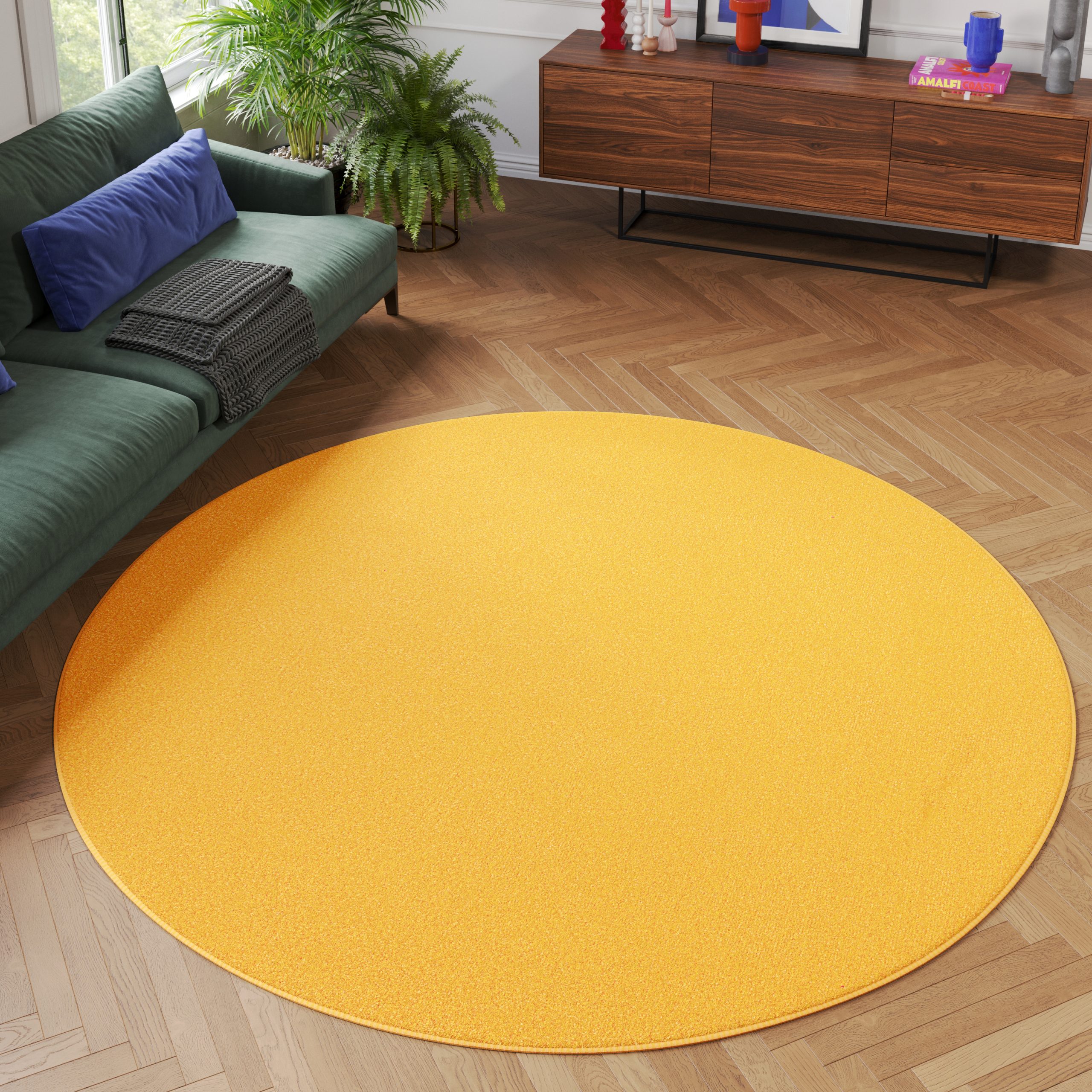 Area Rug Mono Round Indoor Outdoor Yellow
