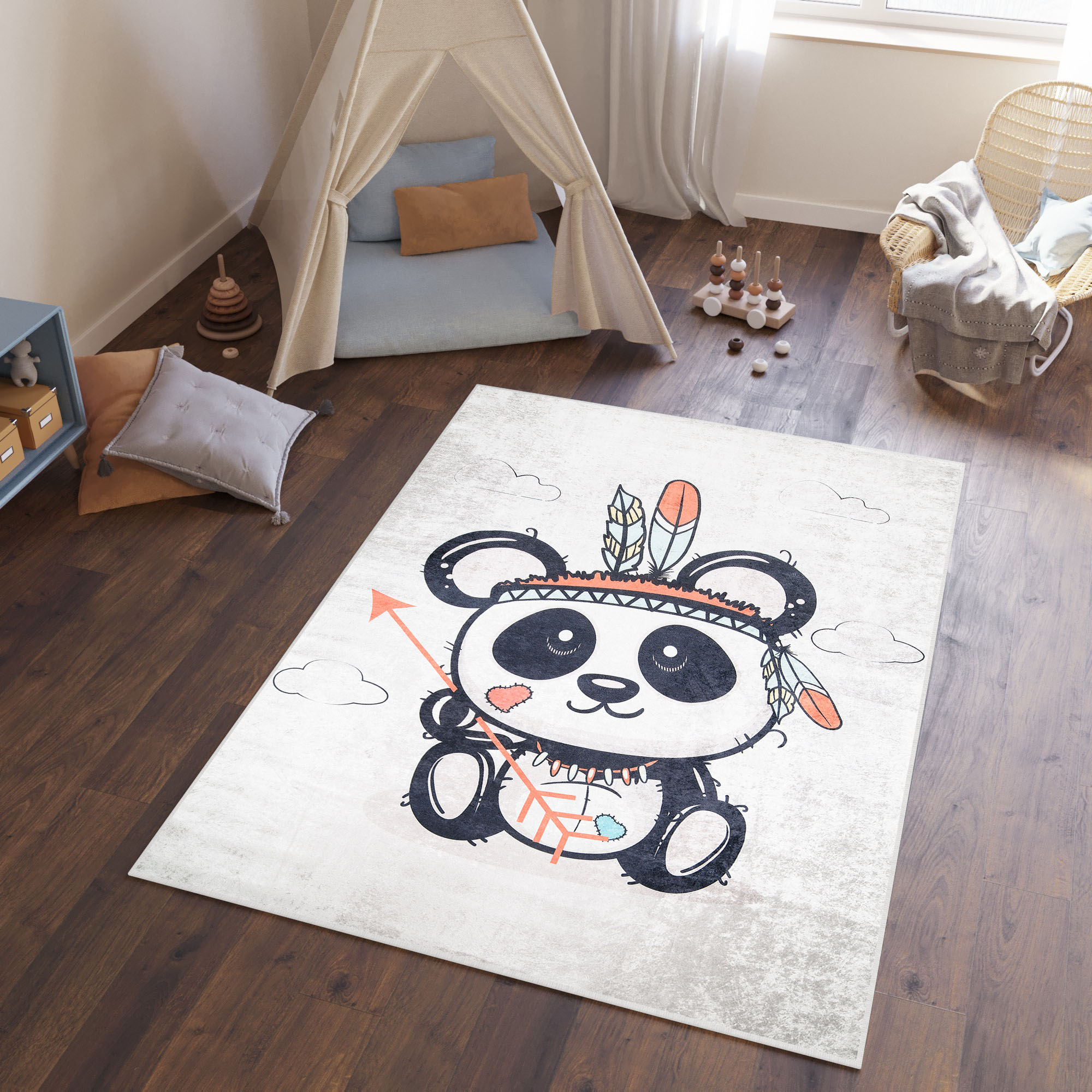 Area Rug Emma Children Grey Flecked Panda