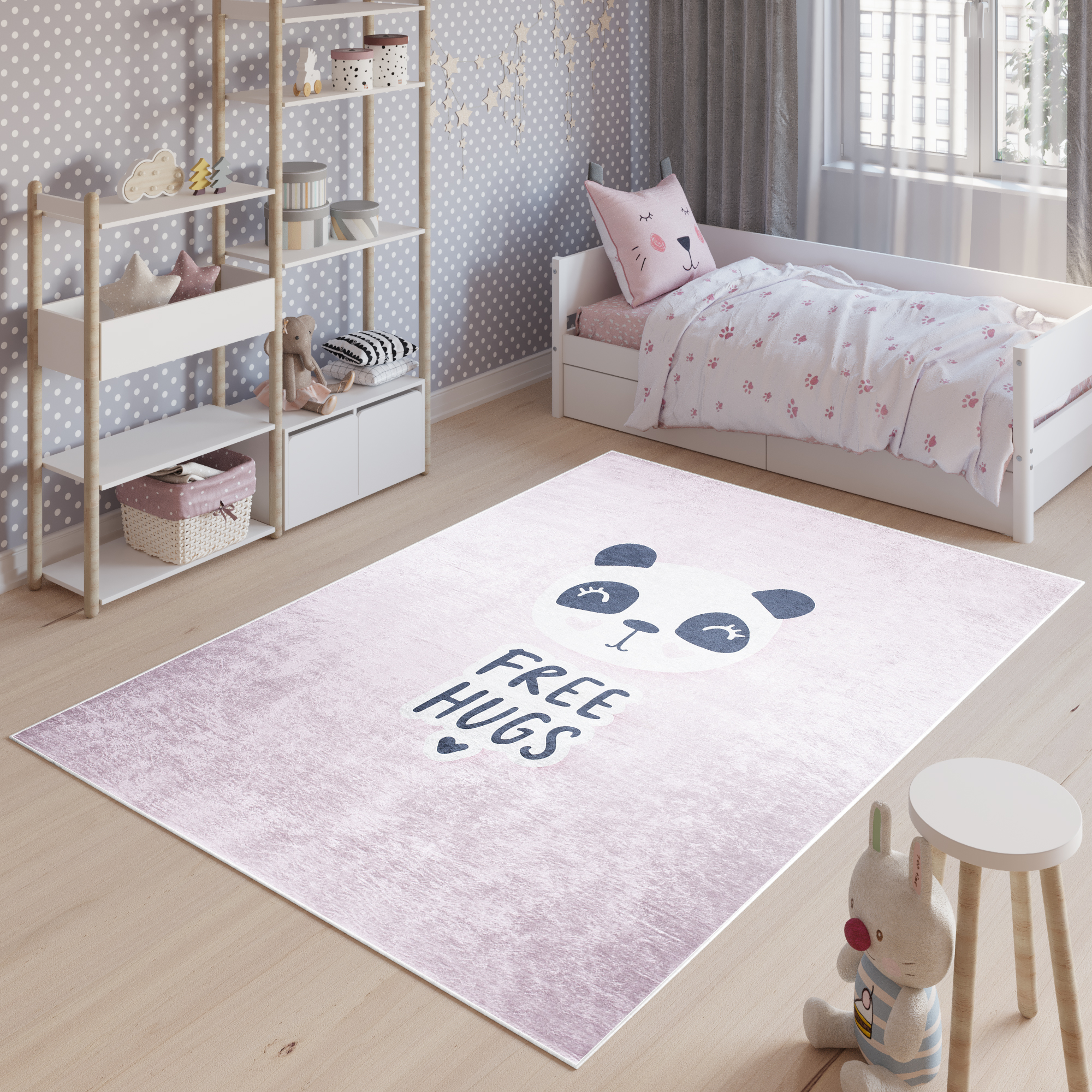 Area Rug Emma Children Pink Panda Anti-Slip