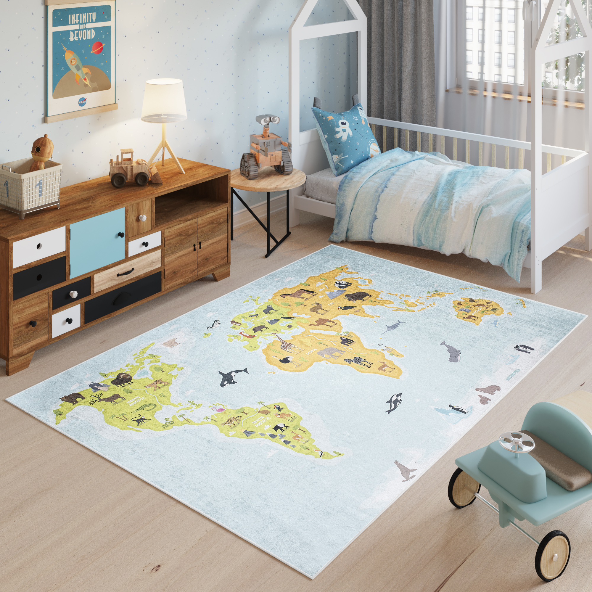 Area Rug Emma Children Multicolour World Map Anti-Slip