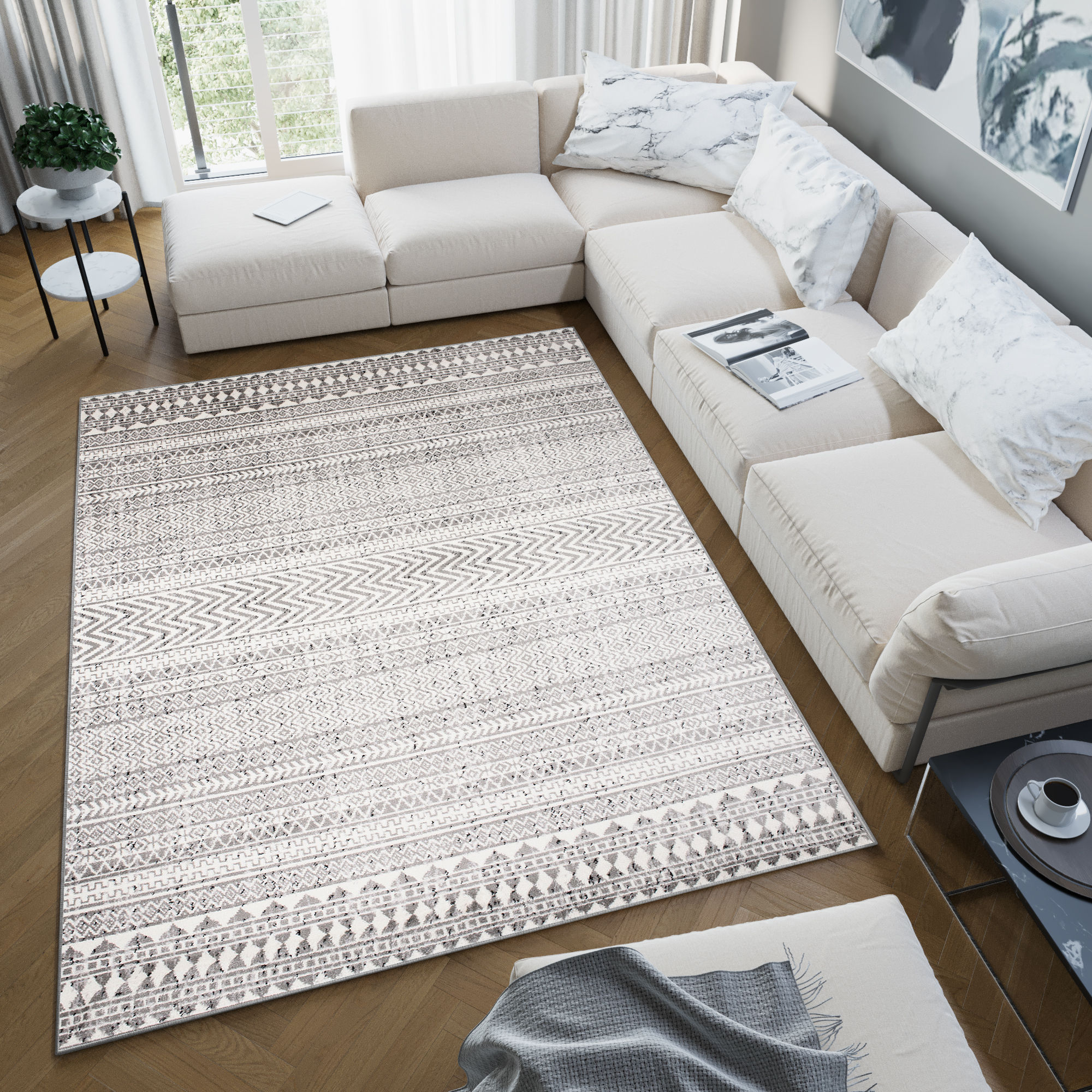 Area Rug Juno Modern Ethnic Cream Grey