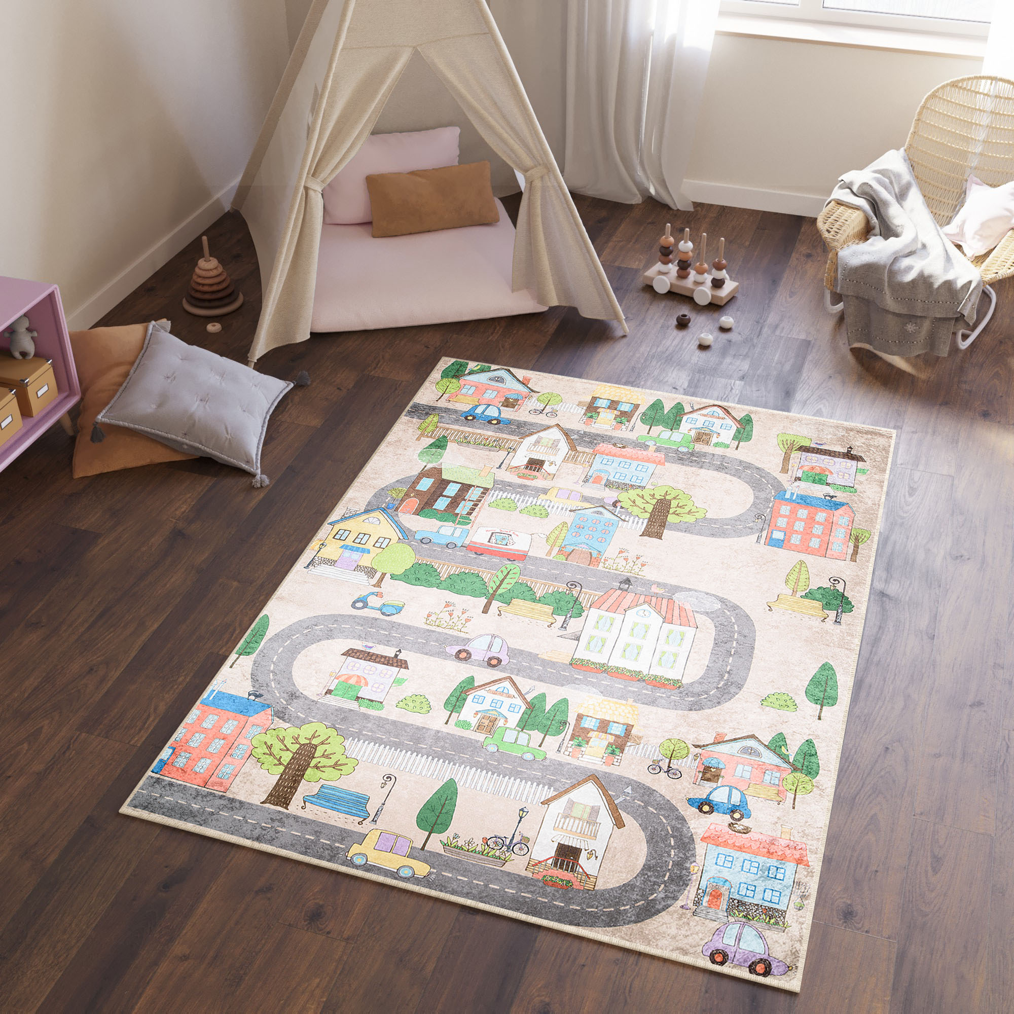 Area Rug Emma Children Cream Pastel City