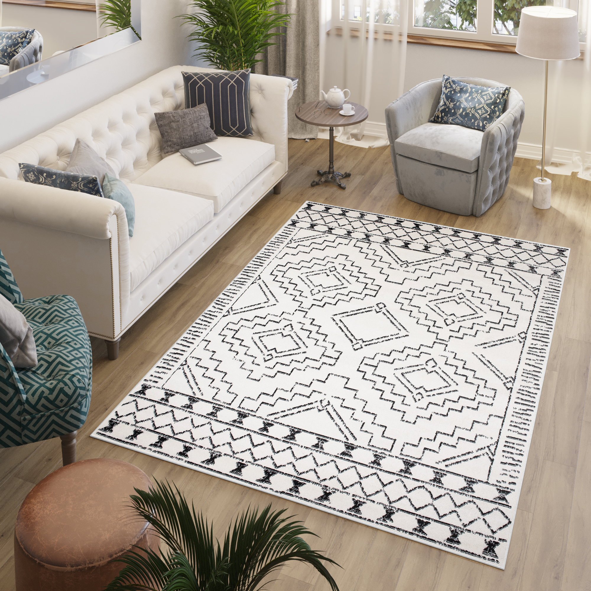 Area Rug Juno Modern Tribal Cream Black