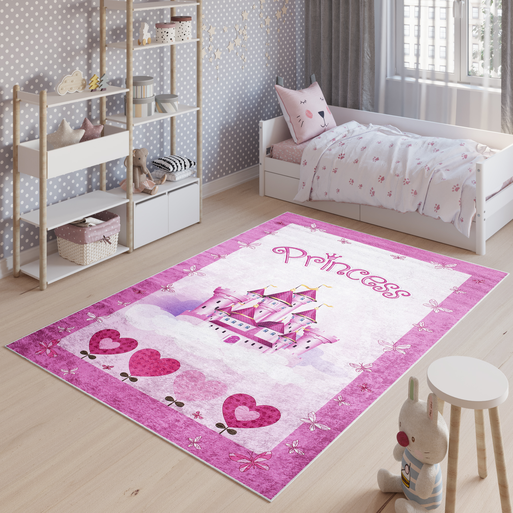 Area Rug Emma Children Pink Castle Princess Anti-Slip
