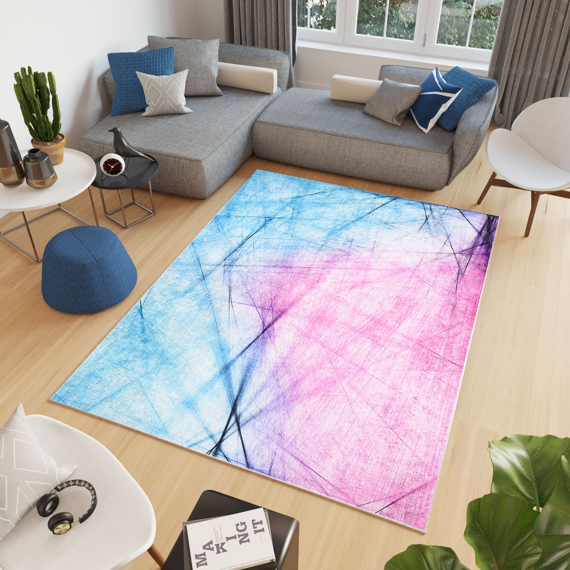 Area Rug Toscana Pink Blue Abstract Lines