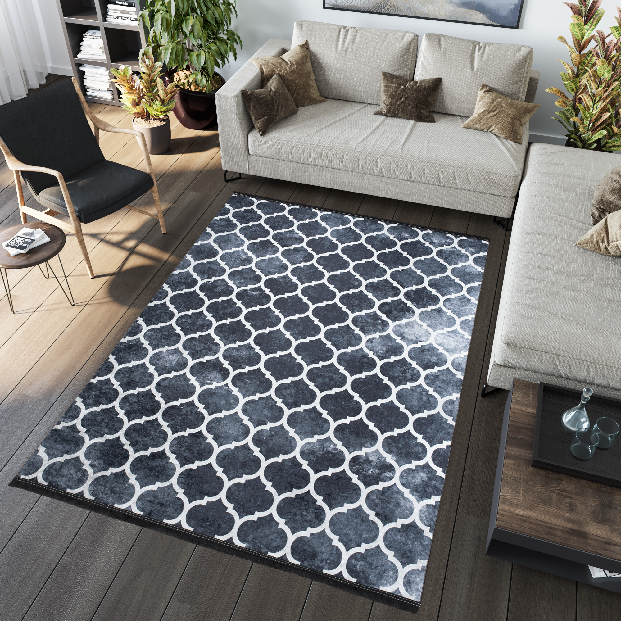 Area Rug Toscana Dark Navy Moroccan Fringes