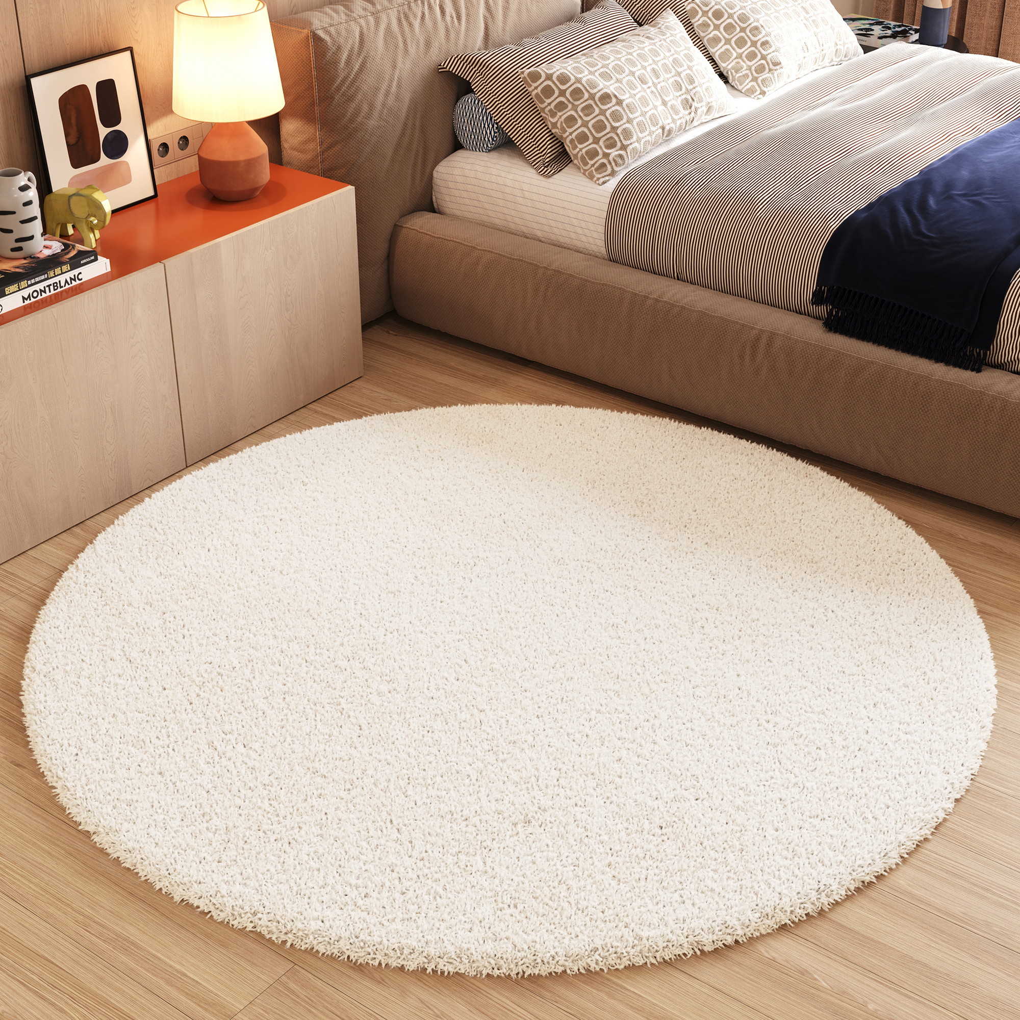 Area Rug Essence Round Shaggy Plain Cream