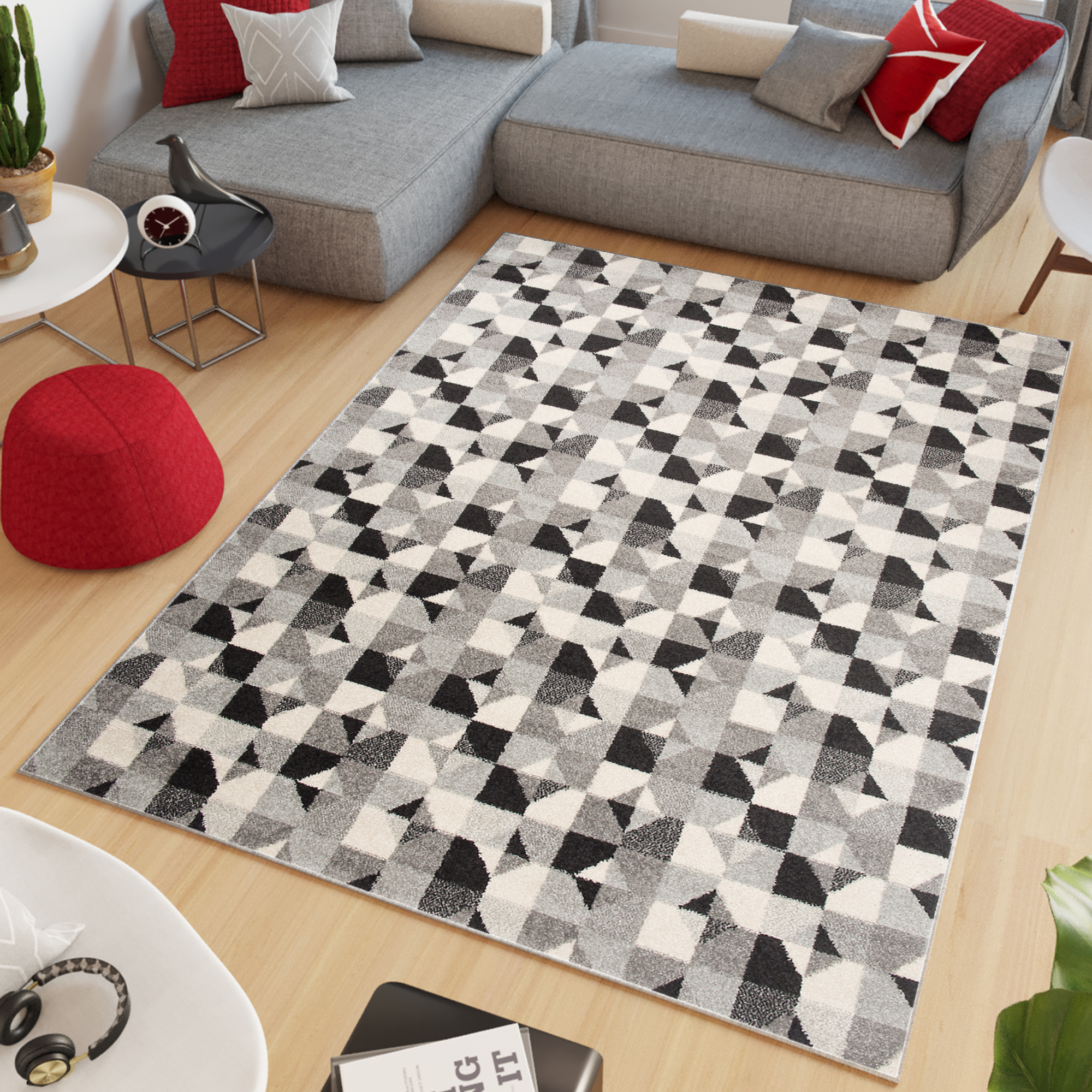 Area Rug Lazur Geometric Shapes Grey Black