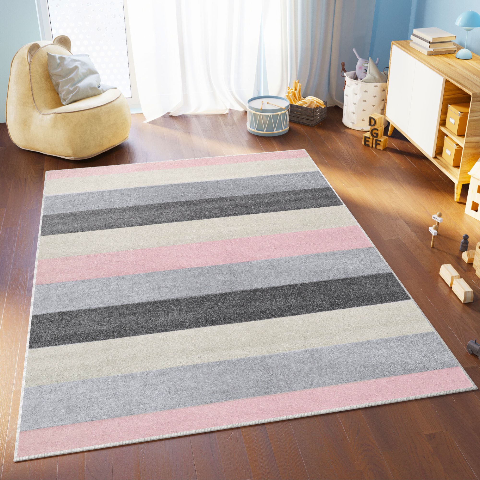 Area Rug Lazur Stripes Lines Grey Powder Pink