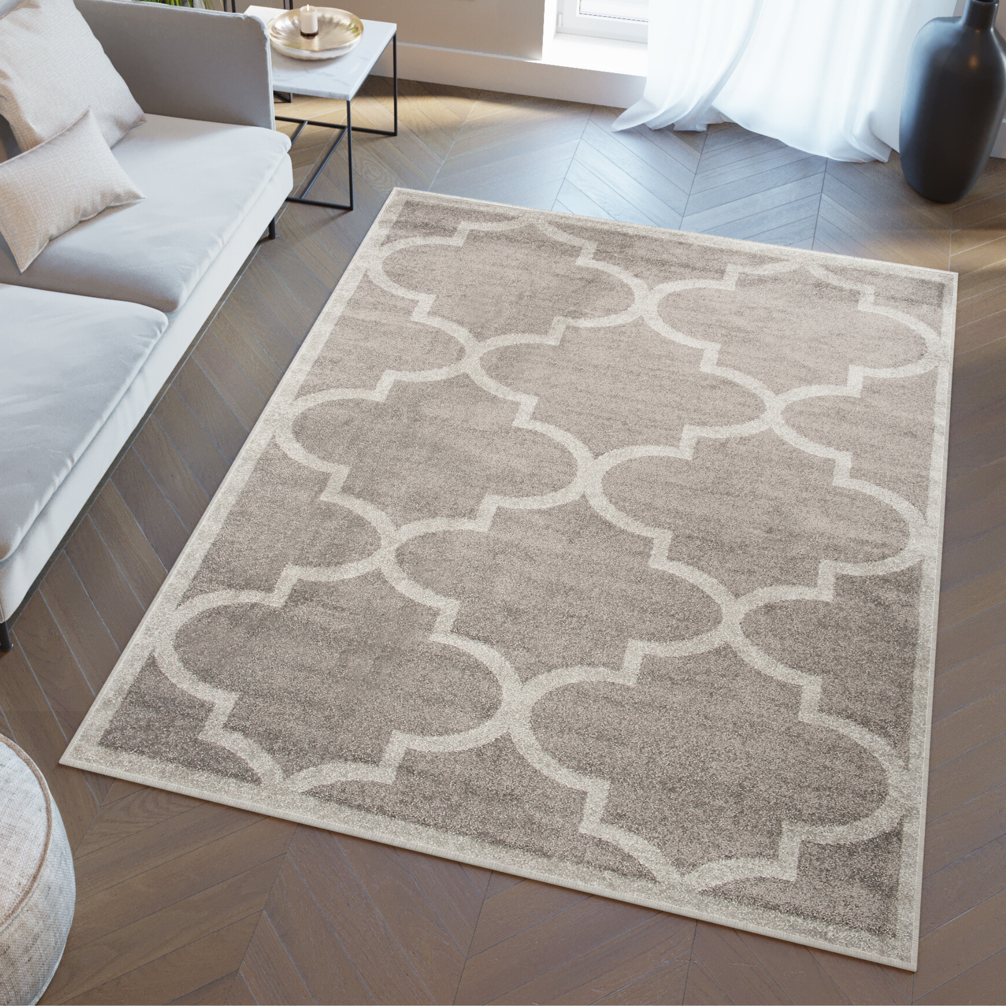 Area Rug Lazur Trellis Frame Dark Grey