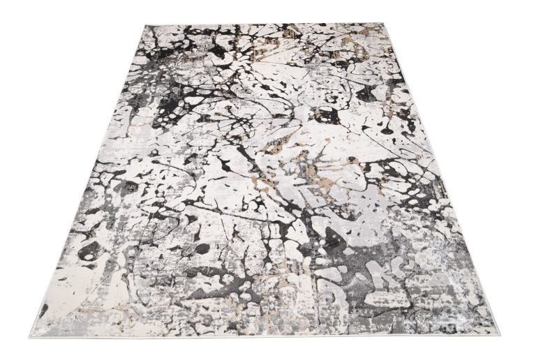 Area Rug Golden Grey Cream Abstract