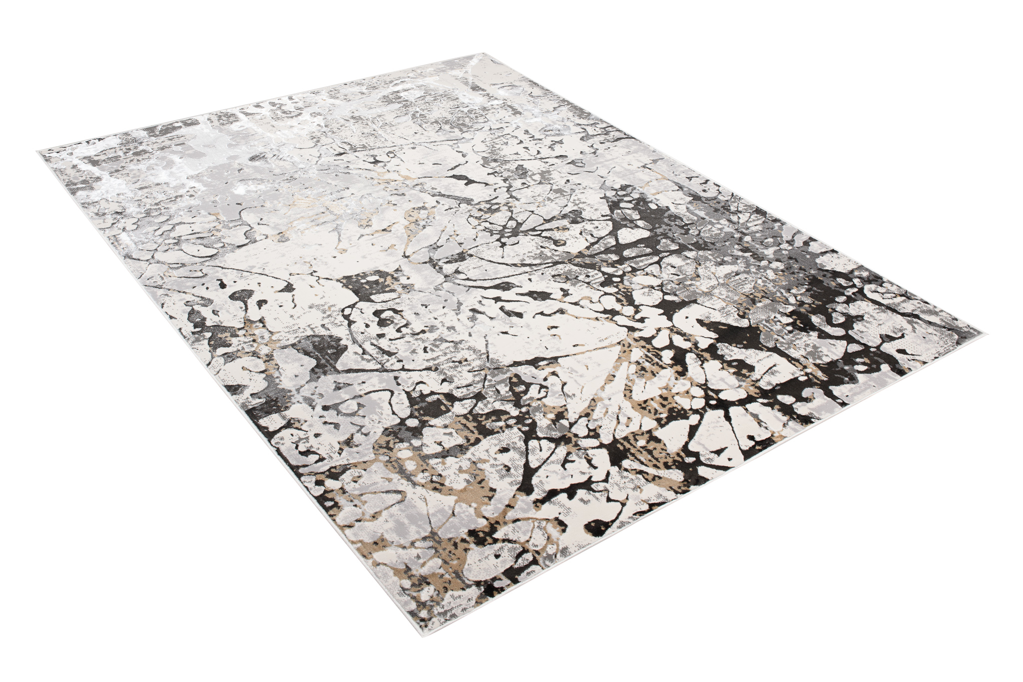 Area Rug Golden Grey Cream Abstract