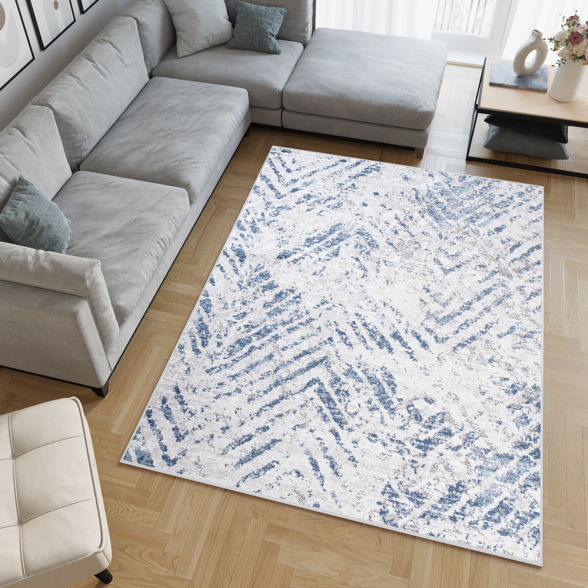 Area Rug Sky Abstract ZigZag Multicolour Blue