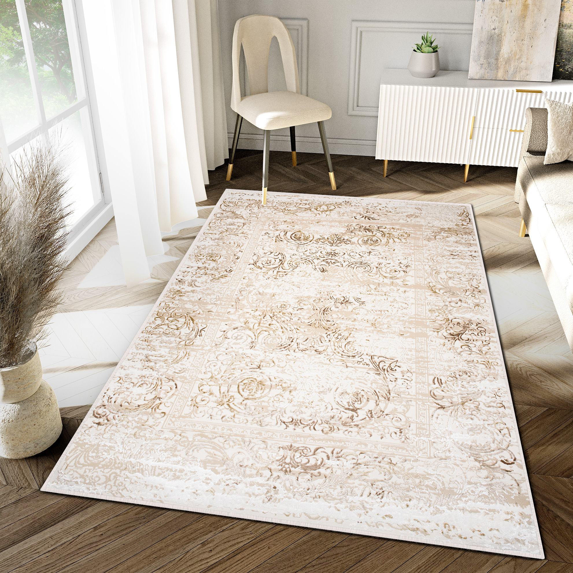 Area Rug Hera Vintage Beige Cream Flecked 3D Effect