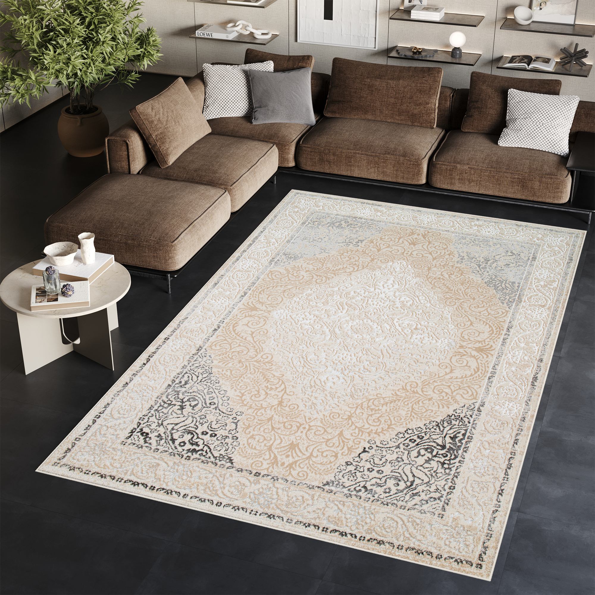 Area Rug Ares Cream Grey Vintage Medallion