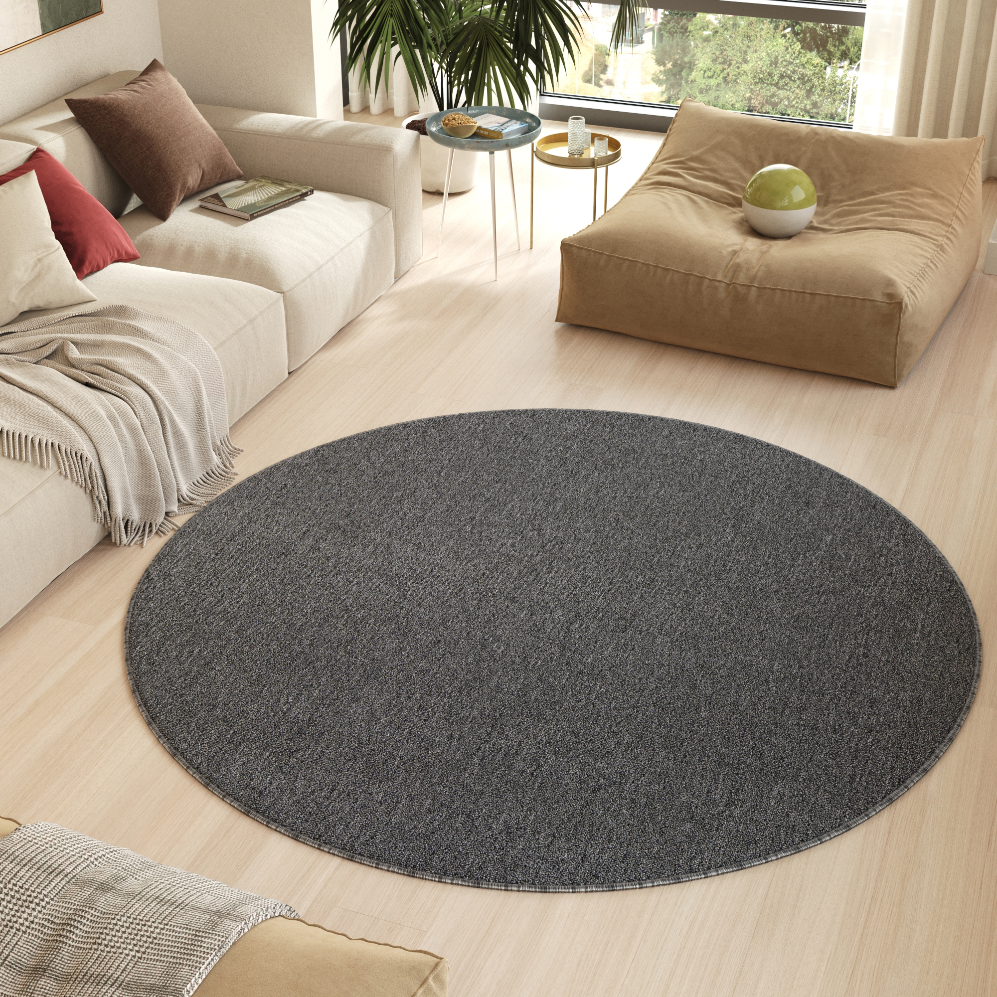 Area Rug Nizza Round Grey Modern Anti-Slip