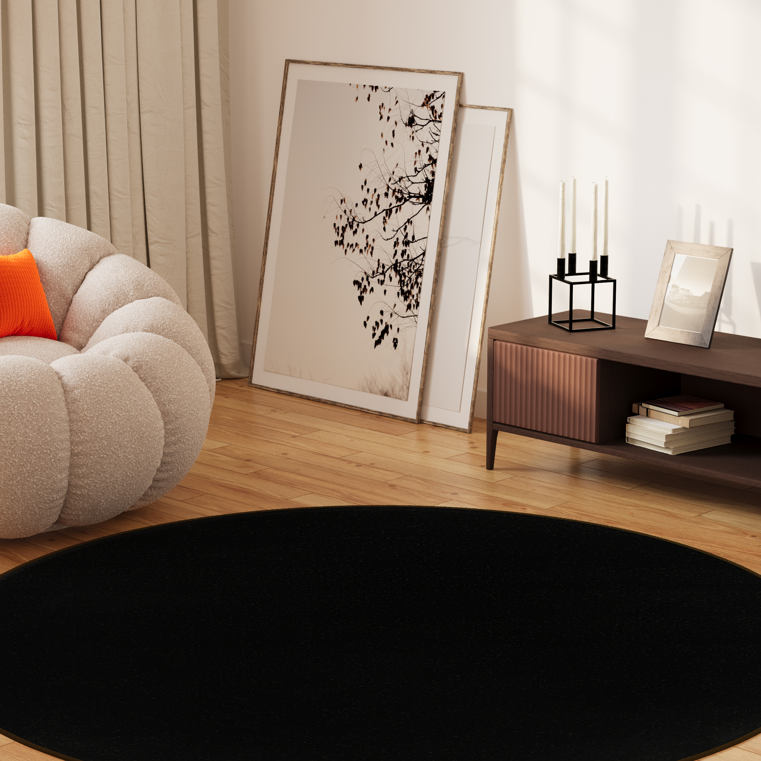 Area Rug Mono Round Indoor Outdoor Black