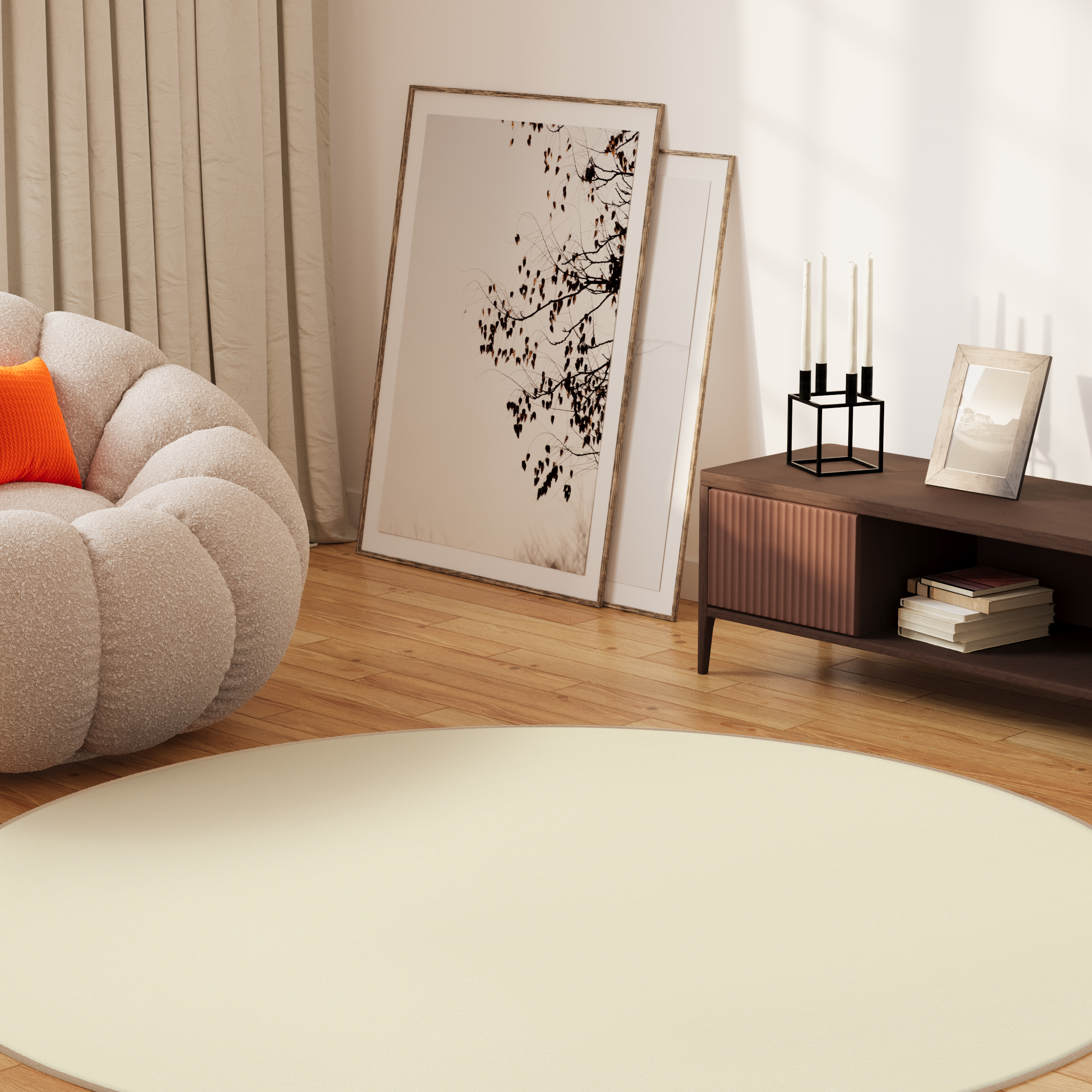 Area Rug Mono Round Indoor Outdoor Cream