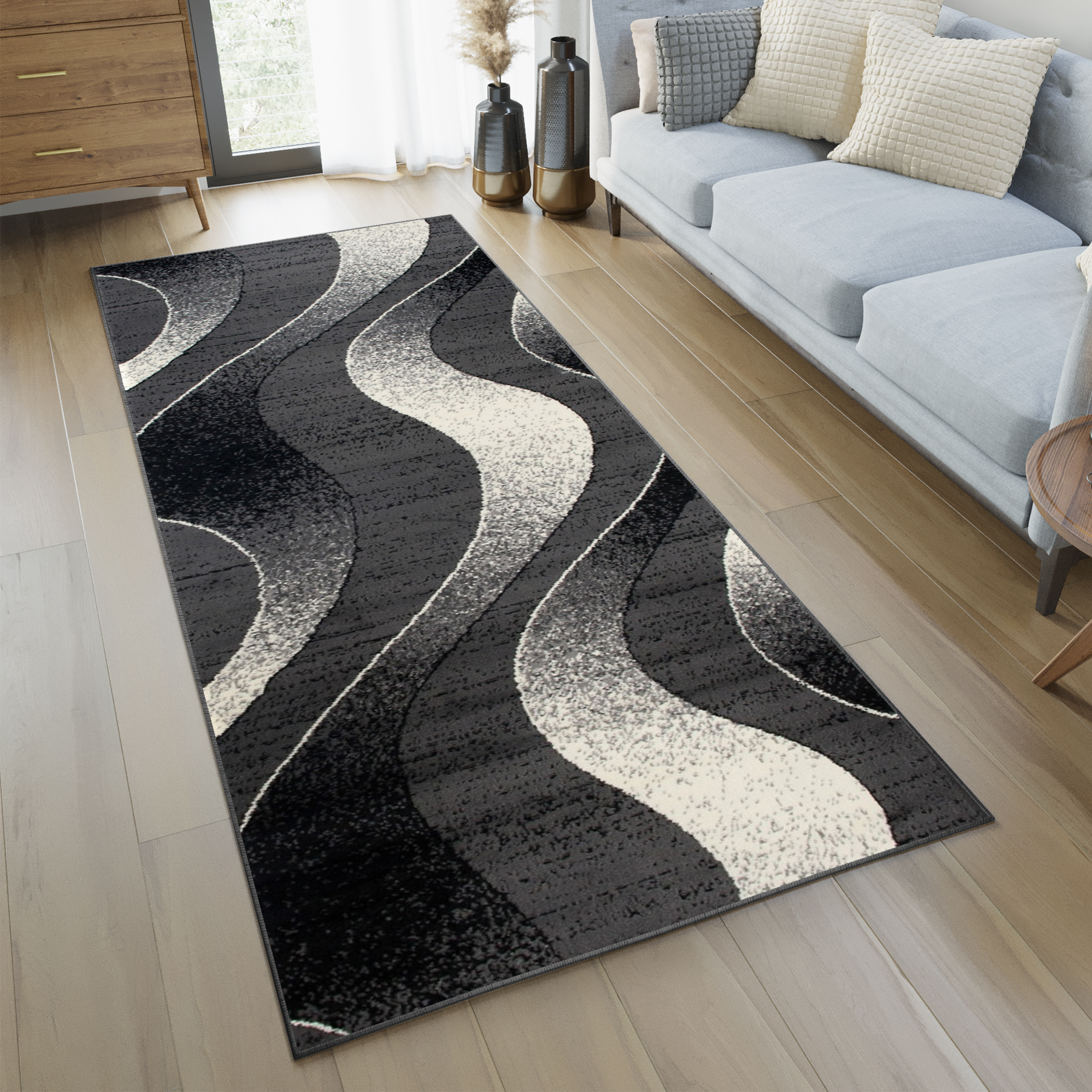 Carpet Runner Dream Dark Grey Abstract Waves