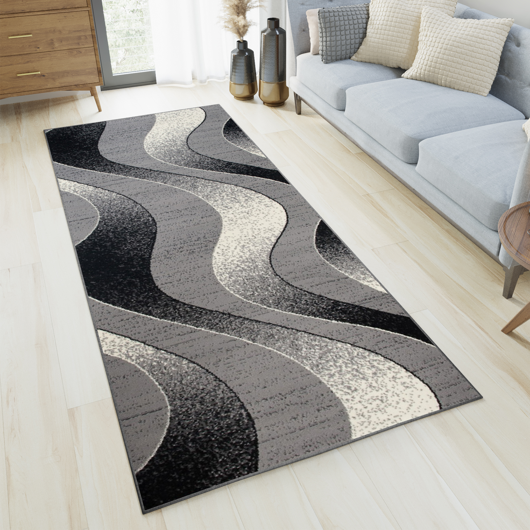 Carpet Runner Dream Light Grey Abstract Waves