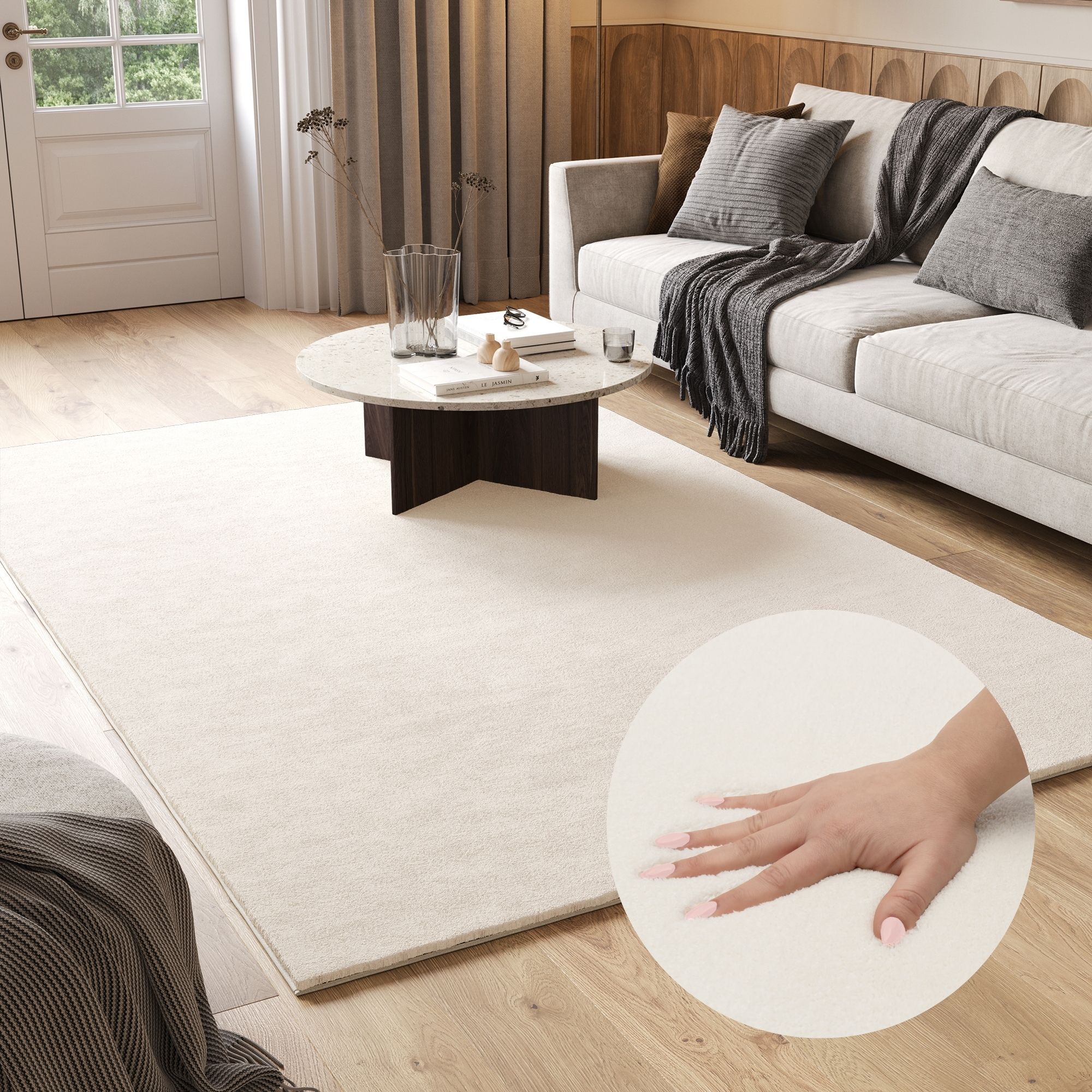 Area Rug Cuddle Anti-slip Cream Shaggy