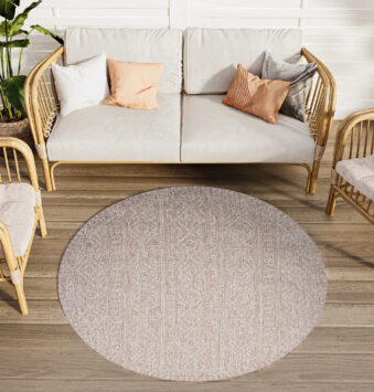 Area Rug Arruba Round Indoor Outdoor Cream Rose Ethnic