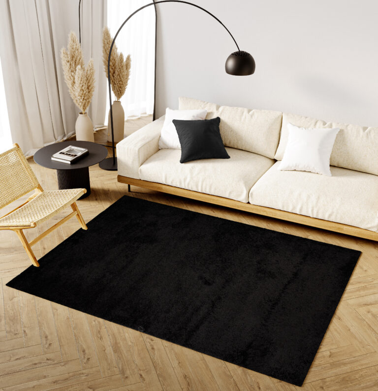 Area Rug Evra Shaggy Dark Plain Black