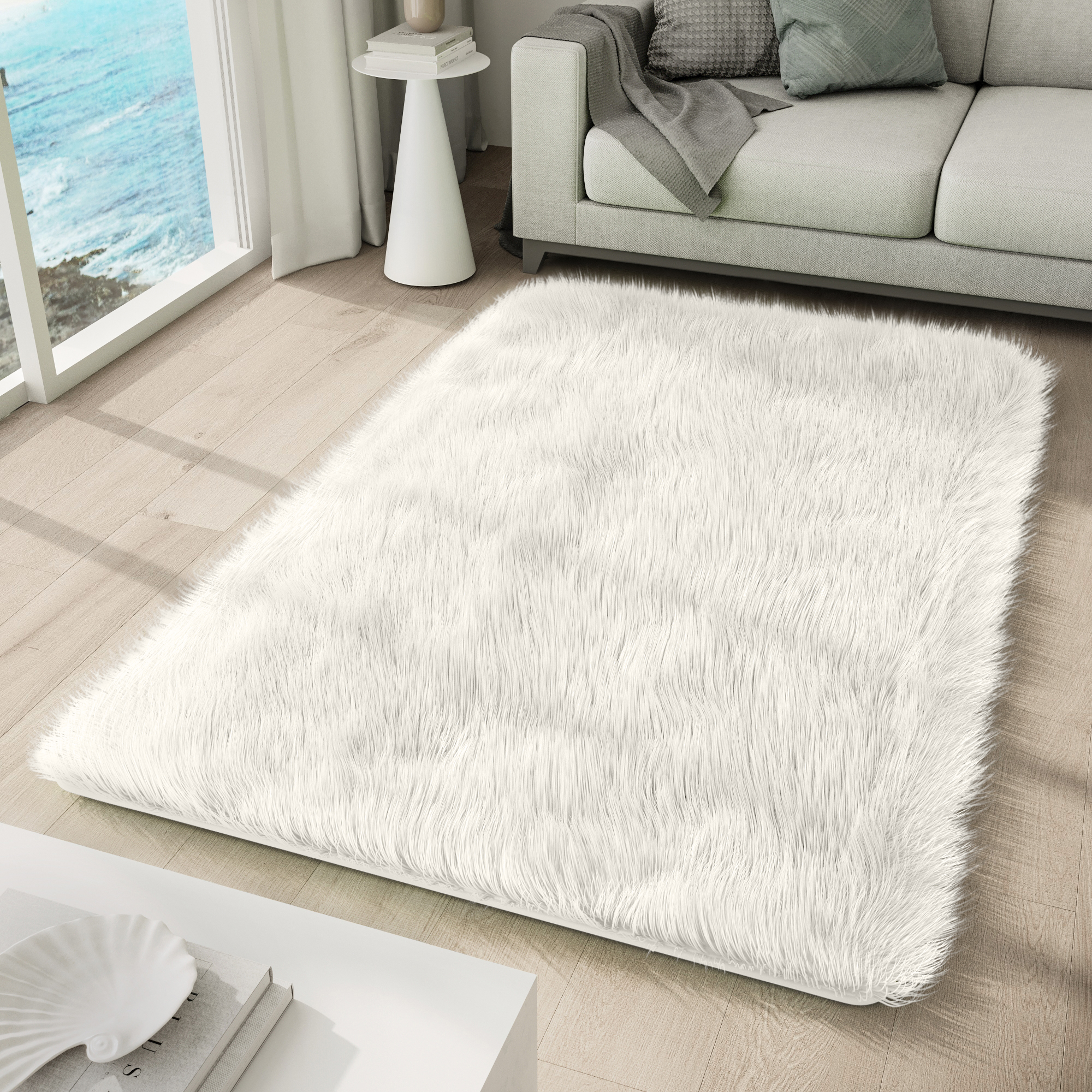 Area Rug Silk Anti-slip Shaggy Creamy