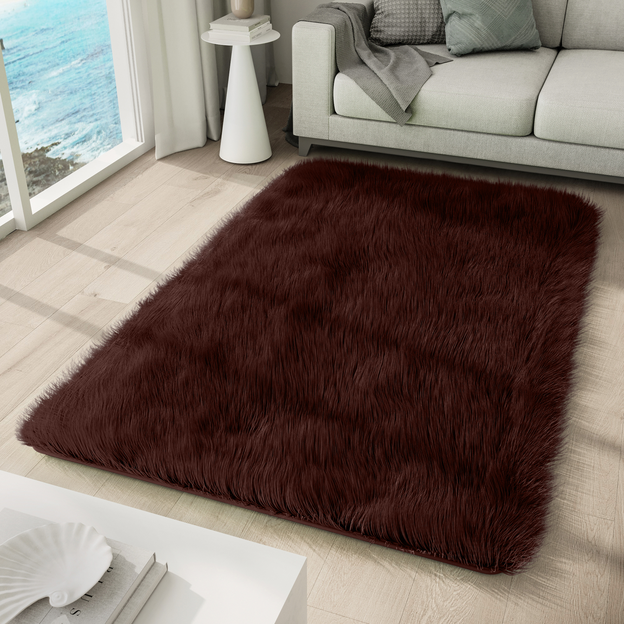 Area Rug Silk Anti-slip Shaggy Brown