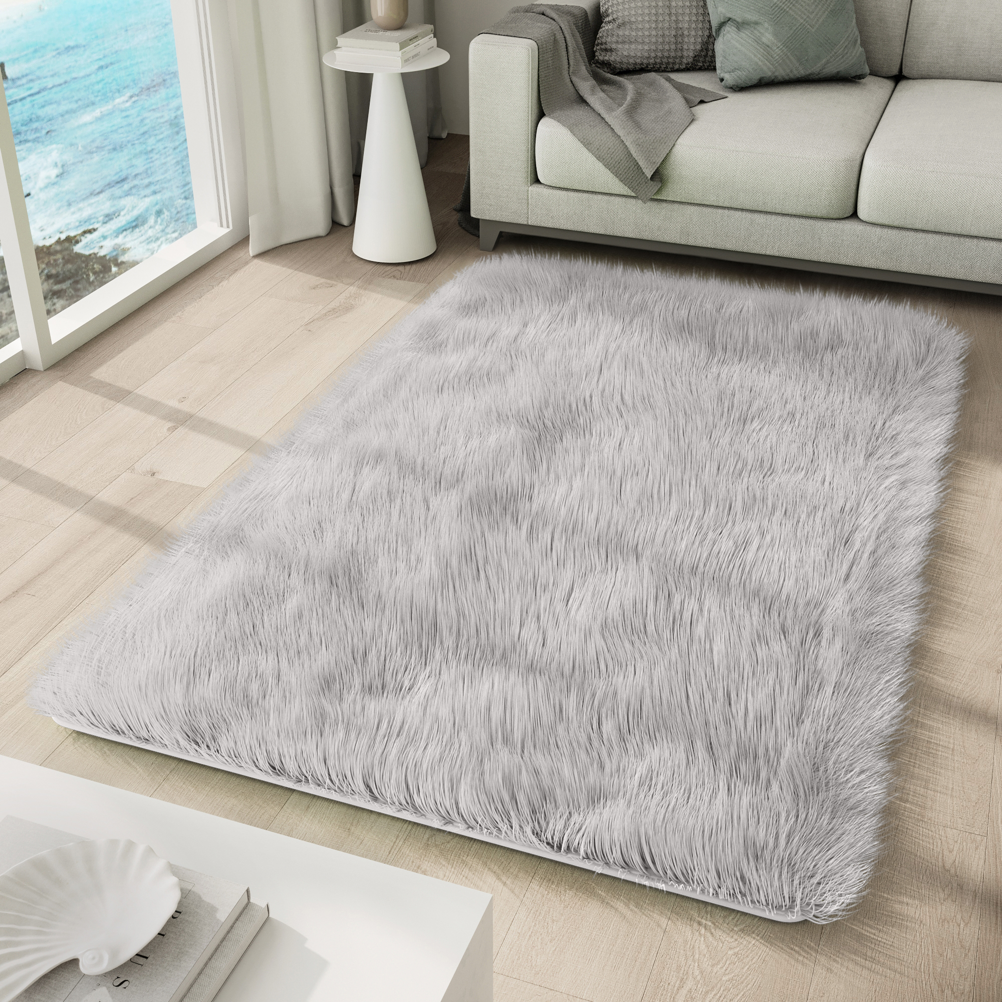 Area Rug Silk Anti-slip Shaggy Light Grey