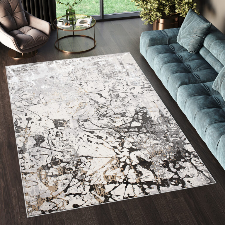 Area Rug Golden Grey Cream Abstract