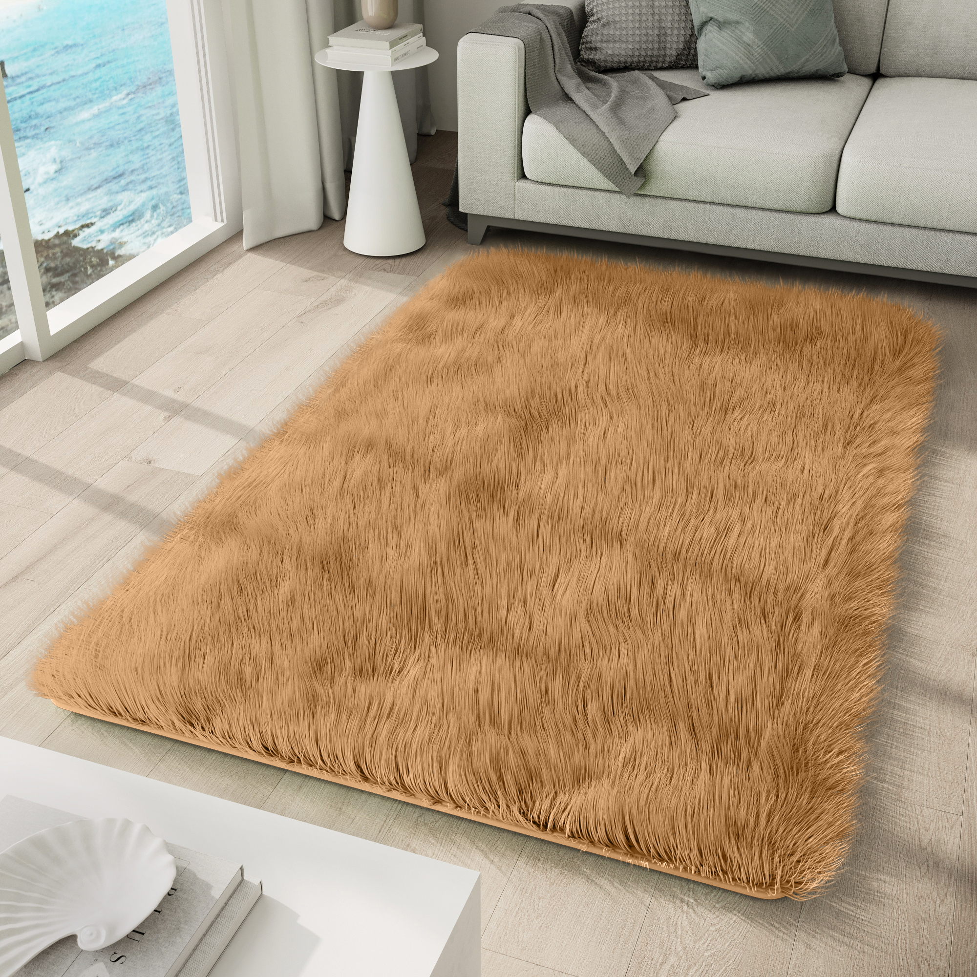 Area Rug Silk Anti-slip Shaggy Beige