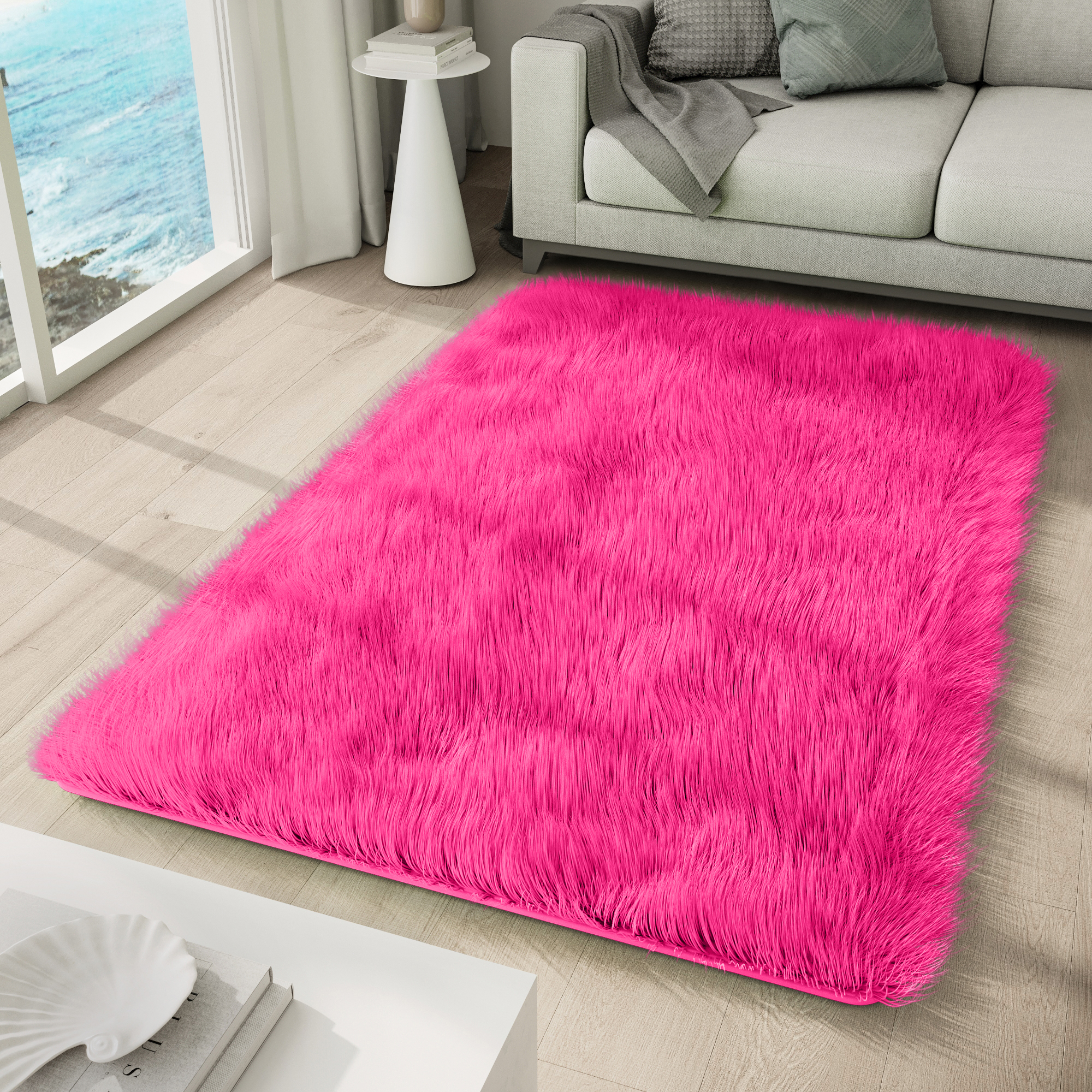 Area Rug Silk Anti-slip Shaggy Pink