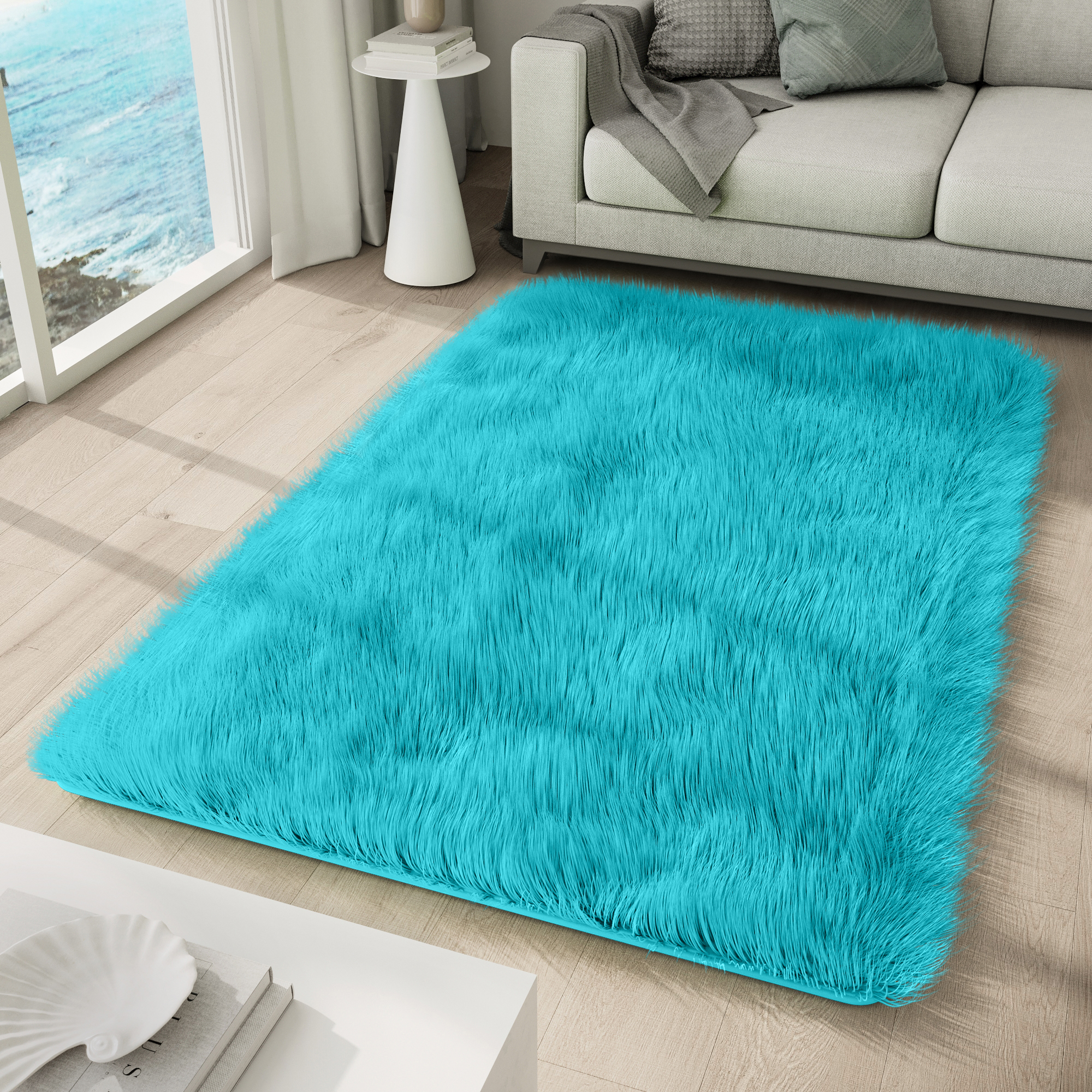 Area Rug Silk Anti-slip Shaggy Turquoise